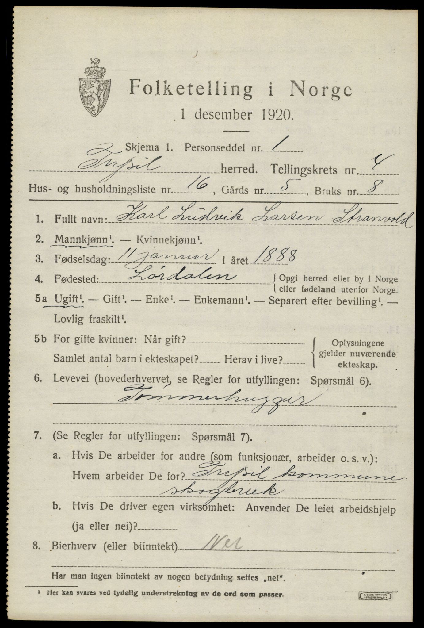 SAH, 1920 census for Trysil, 1920, p. 4291