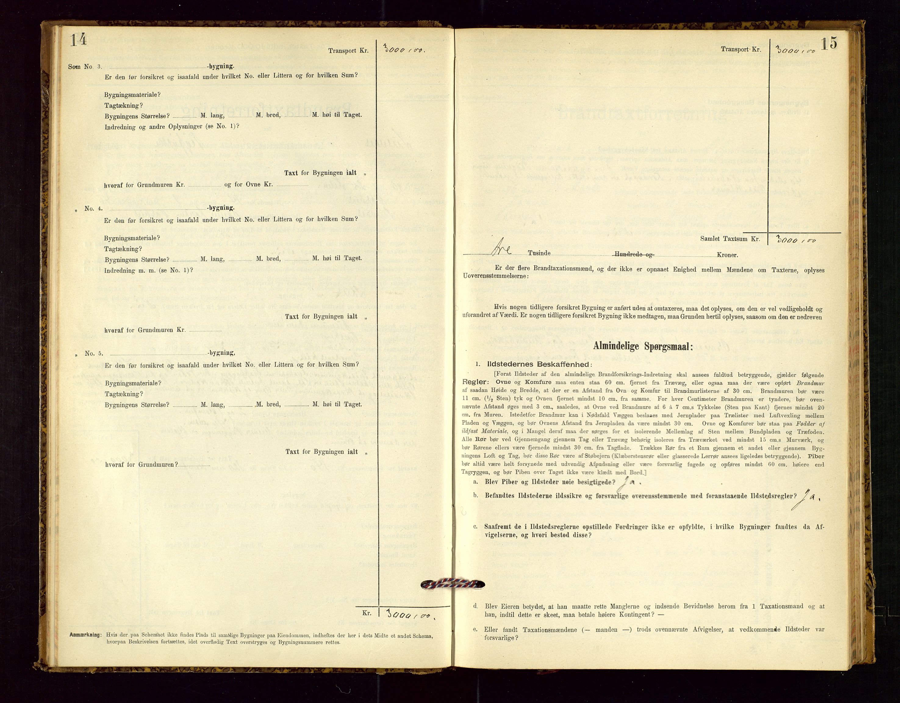 Suldal lensmannskontor, SAST/A-100419/Gob/L0001: "Brandtaxationsprotokol", 1894-1923, p. 14-15