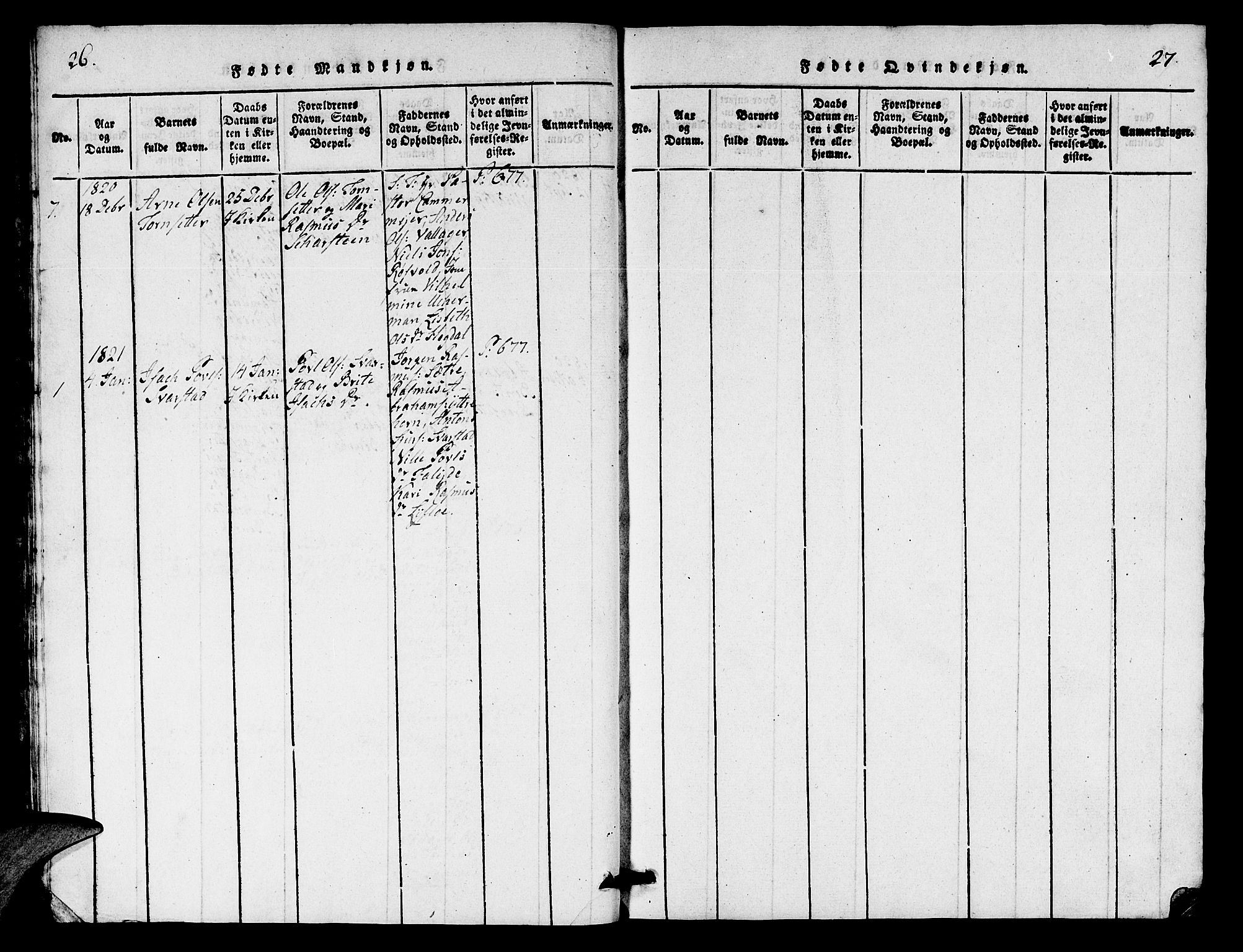 Innvik sokneprestembete, AV/SAB-A-80501: Parish register (copy) no. A 1, 1816-1820, p. 26-27