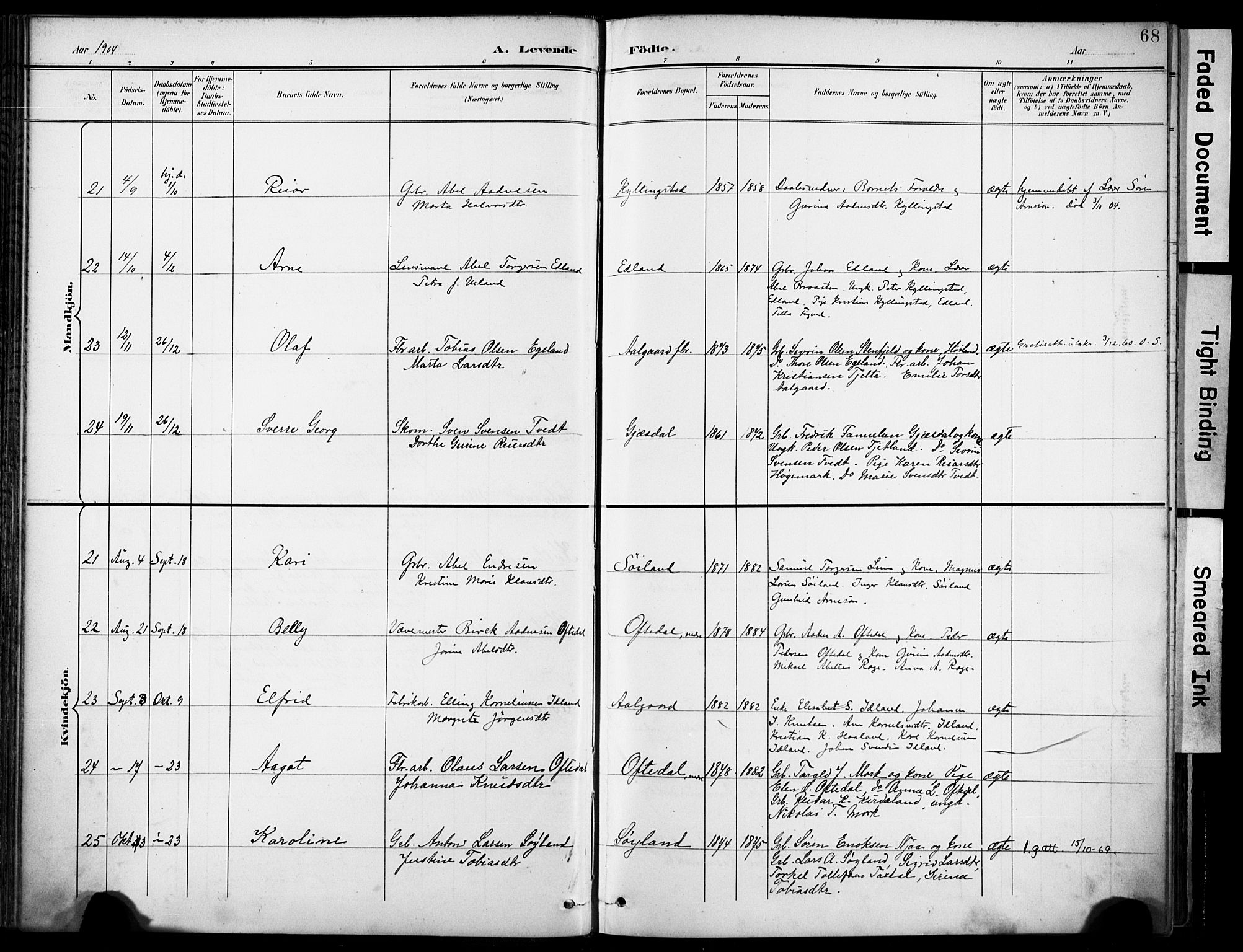 Lye sokneprestkontor, AV/SAST-A-101794/001/30BA/L0012: Parish register (official) no. A 11, 1896-1909, p. 68