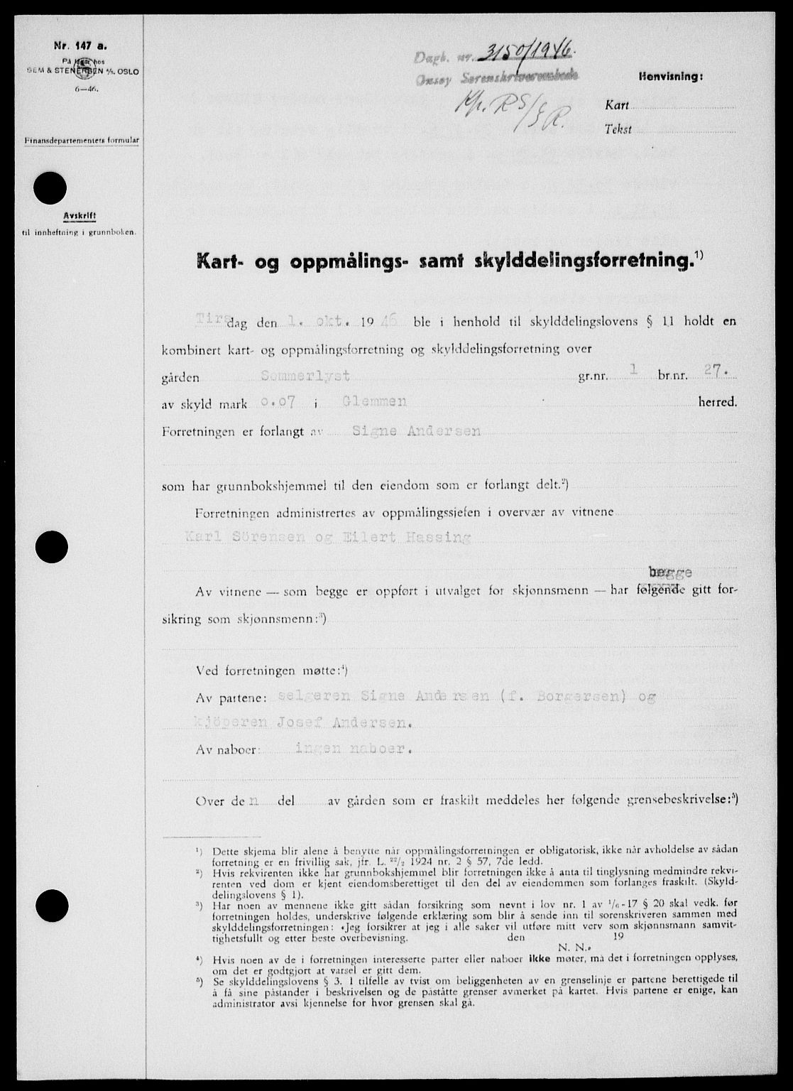 Onsøy sorenskriveri, SAO/A-10474/G/Ga/Gab/L0018: Mortgage book no. II A-18, 1946-1947, Diary no: : 3150/1946