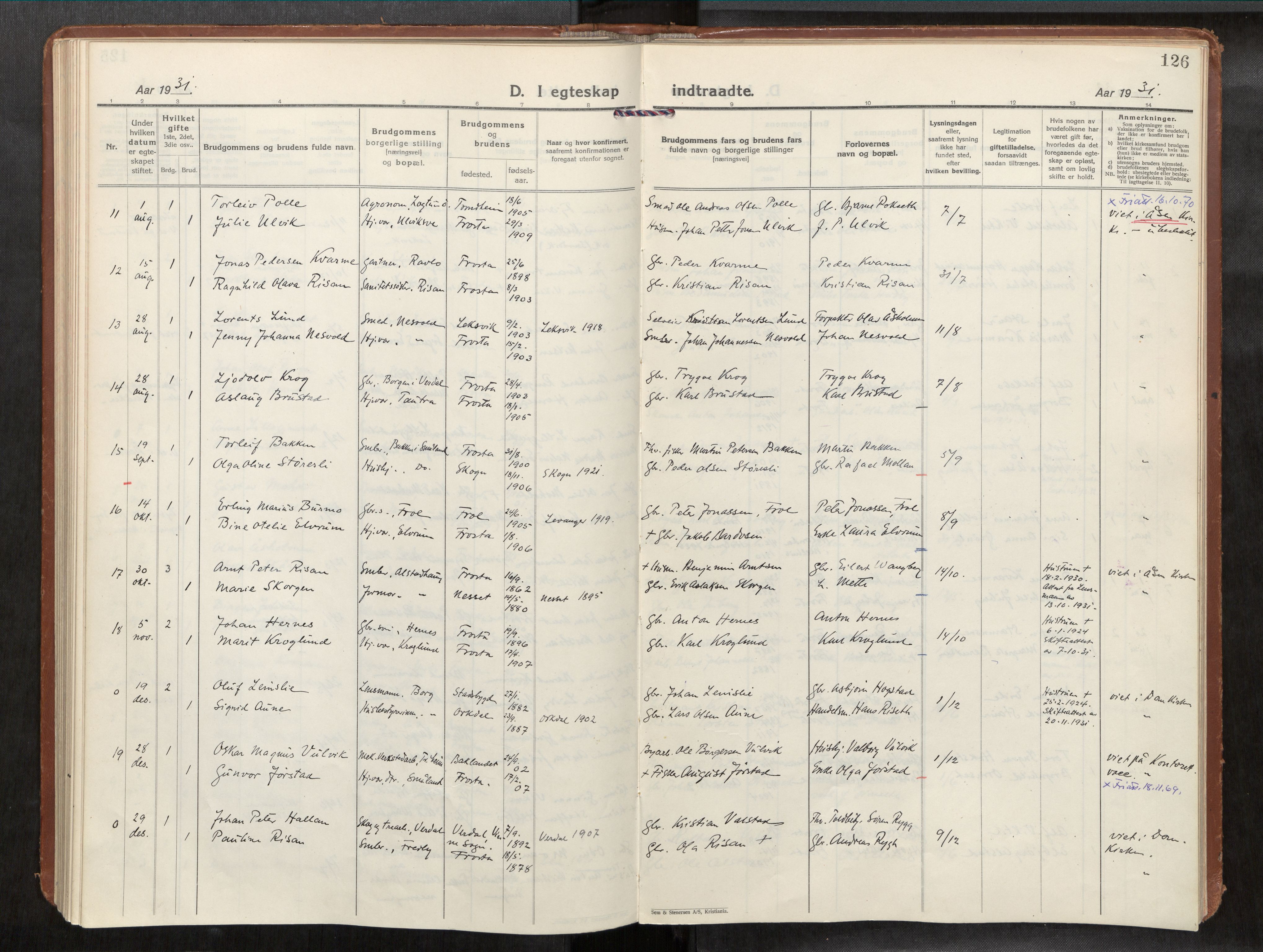 Frosta sokneprestkontor, AV/SAT-A-4380/2/H/Haa/L0001: Parish register (official) no. 1, 1926-1934, p. 126