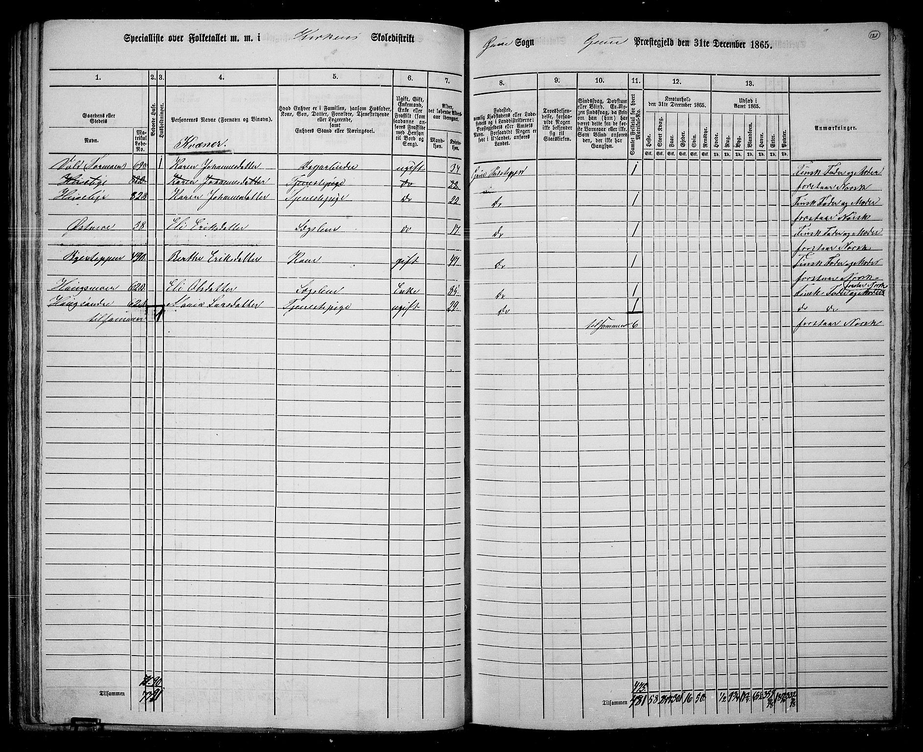 RA, 1865 census for Grue, 1865, p. 105