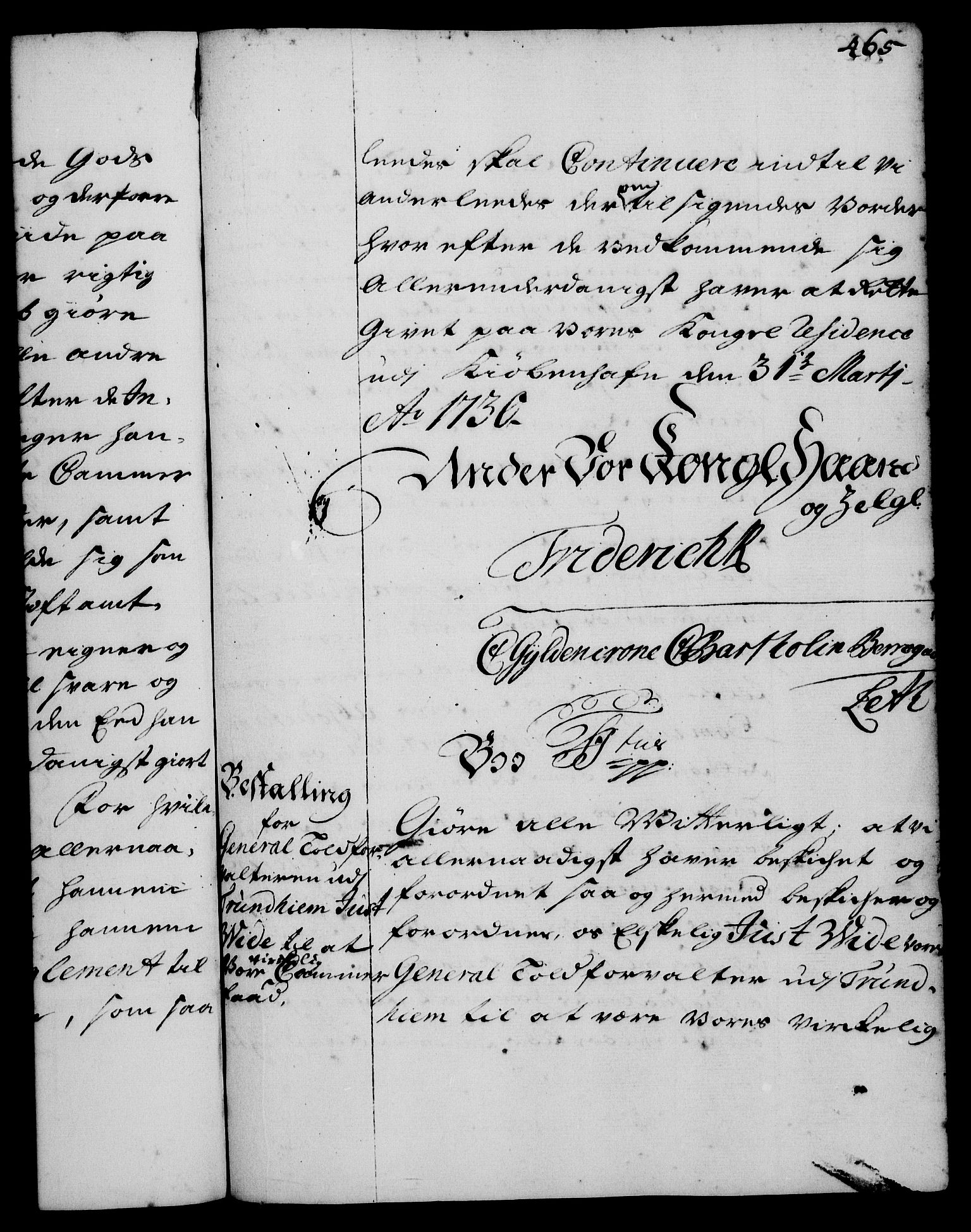 Rentekammeret, Kammerkanselliet, RA/EA-3111/G/Gg/Gge/L0001: Norsk bestallingsprotokoll med register (merket RK 53.25), 1720-1730, p. 465