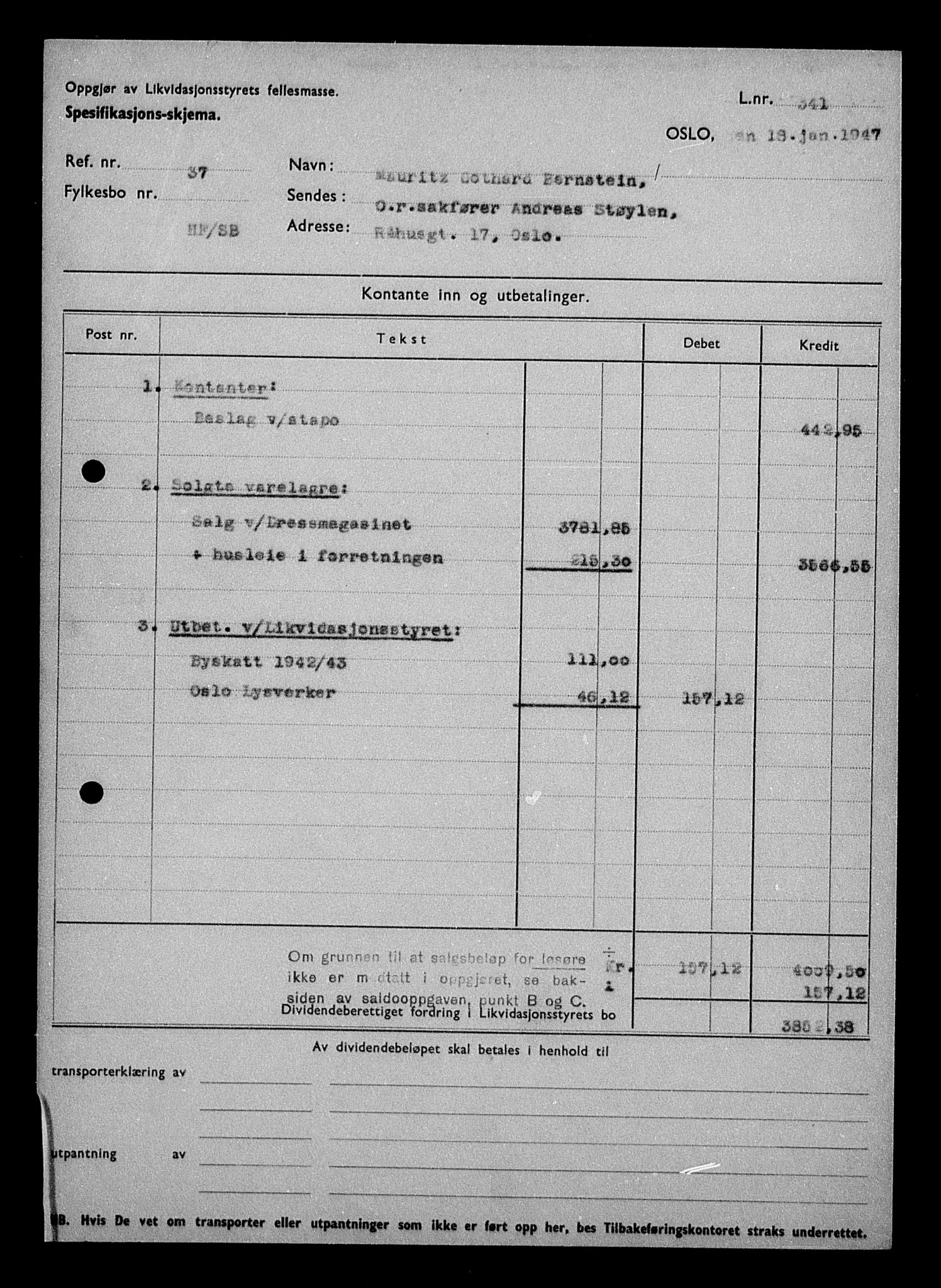 Justisdepartementet, Tilbakeføringskontoret for inndratte formuer, AV/RA-S-1564/H/Hc/Hcc/L0922: --, 1945-1947, p. 596