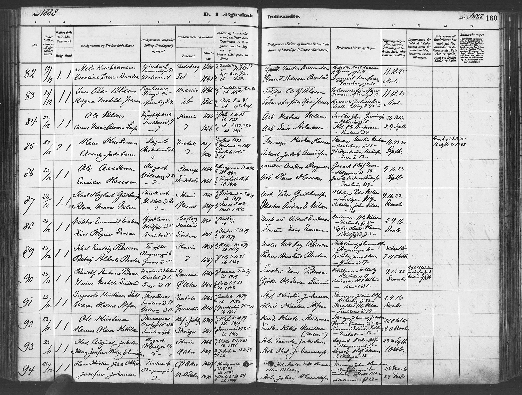 Gamlebyen prestekontor Kirkebøker, SAO/A-10884/F/Fa/L0006: Parish register (official) no. 6, 1881-1890, p. 160