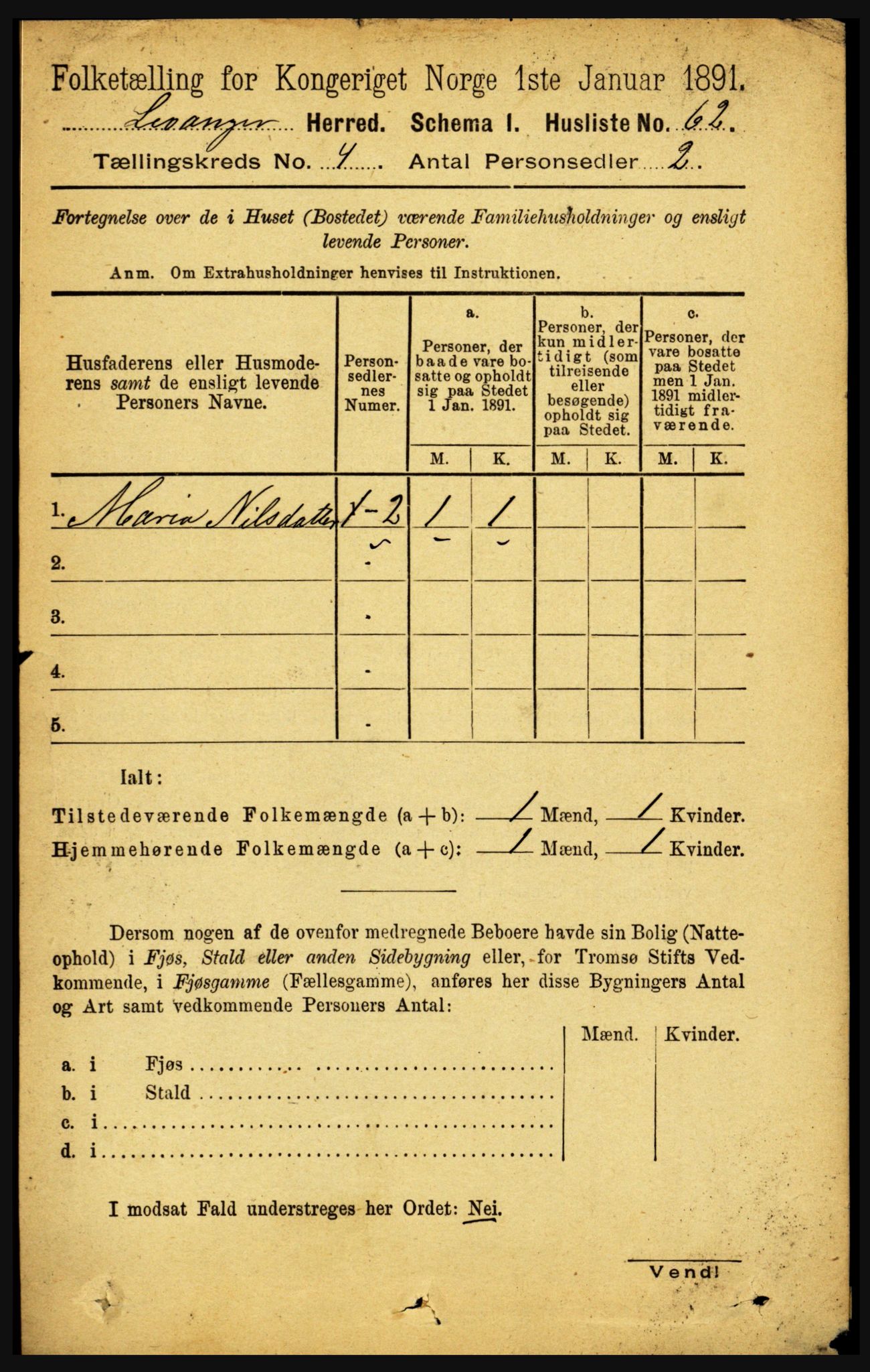 RA, 1891 census for 1720 Levanger, 1891, p. 2143