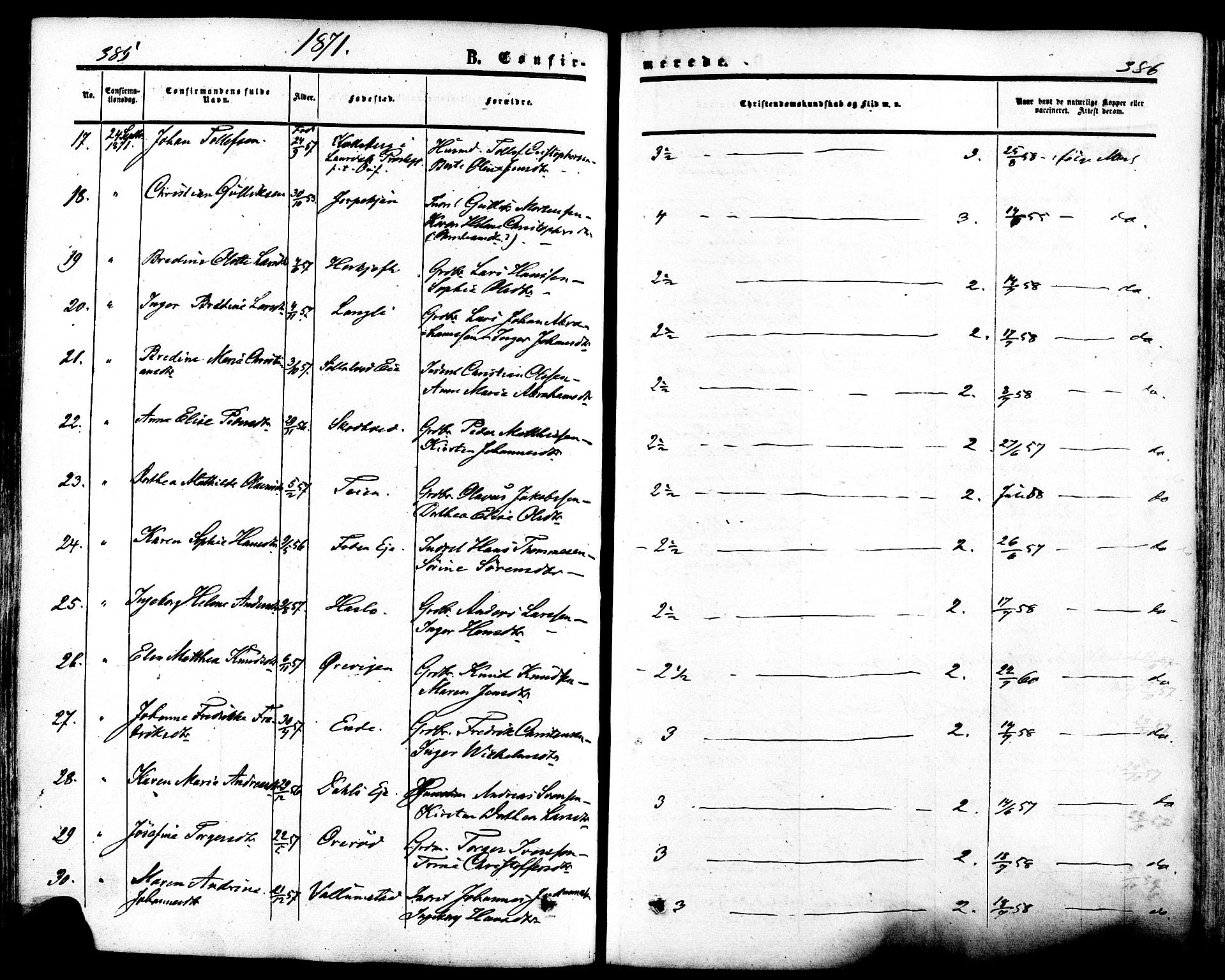 Ramnes kirkebøker, SAKO/A-314/F/Fa/L0006: Parish register (official) no. I 6, 1862-1877, p. 385-386