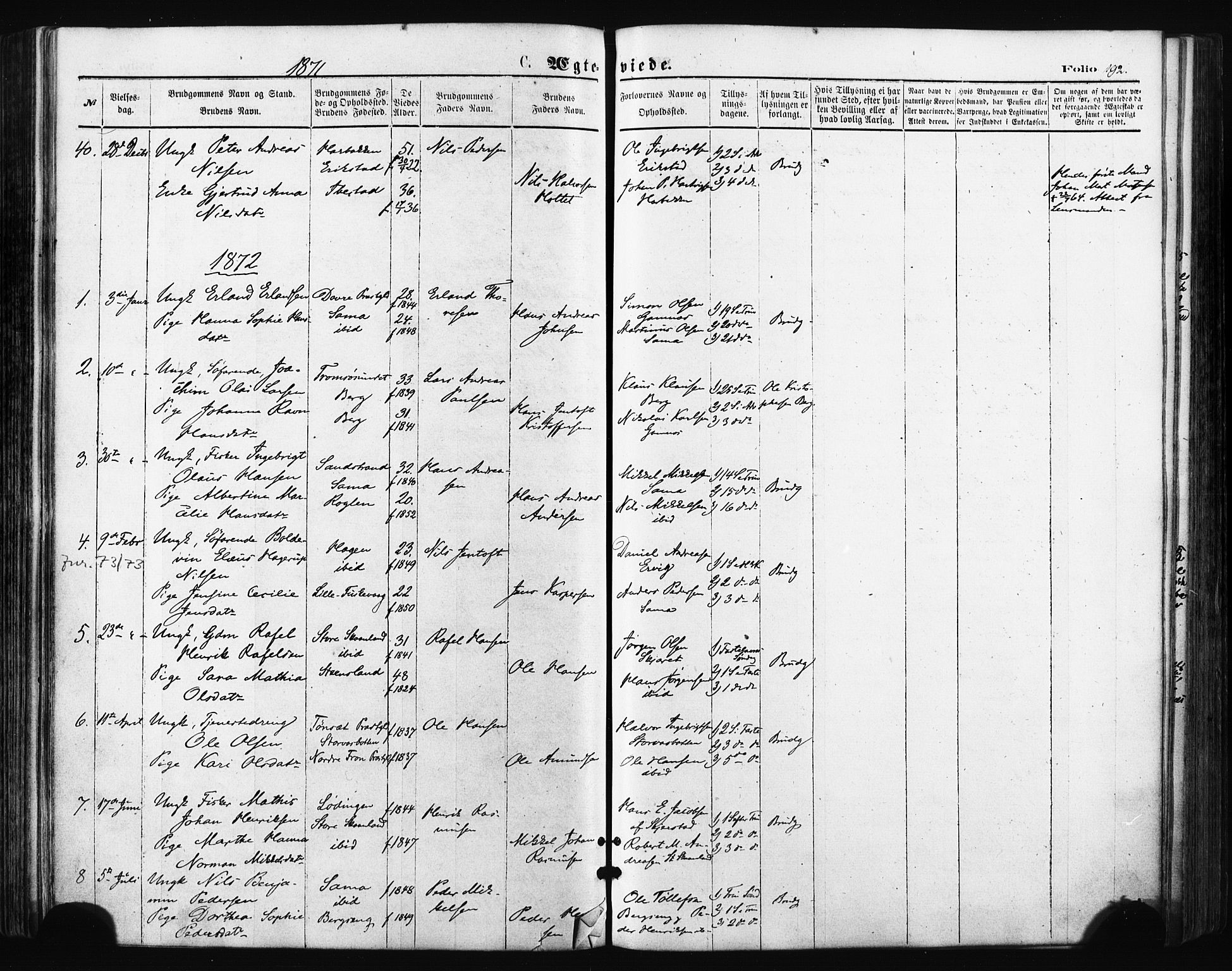 Trondenes sokneprestkontor, AV/SATØ-S-1319/H/Ha/L0013kirke: Parish register (official) no. 13, 1870-1878, p. 192