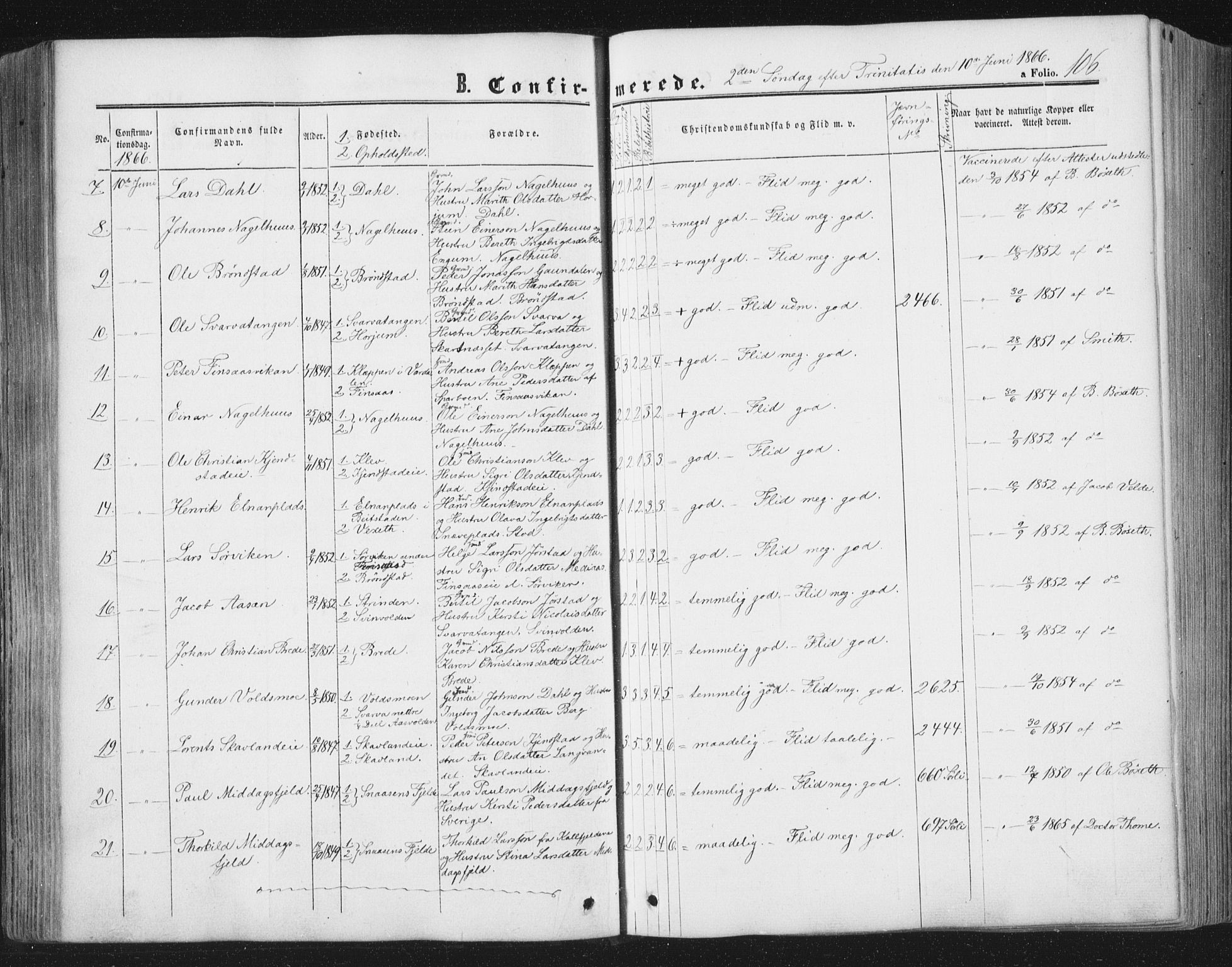 Ministerialprotokoller, klokkerbøker og fødselsregistre - Nord-Trøndelag, AV/SAT-A-1458/749/L0472: Parish register (official) no. 749A06, 1857-1873, p. 106