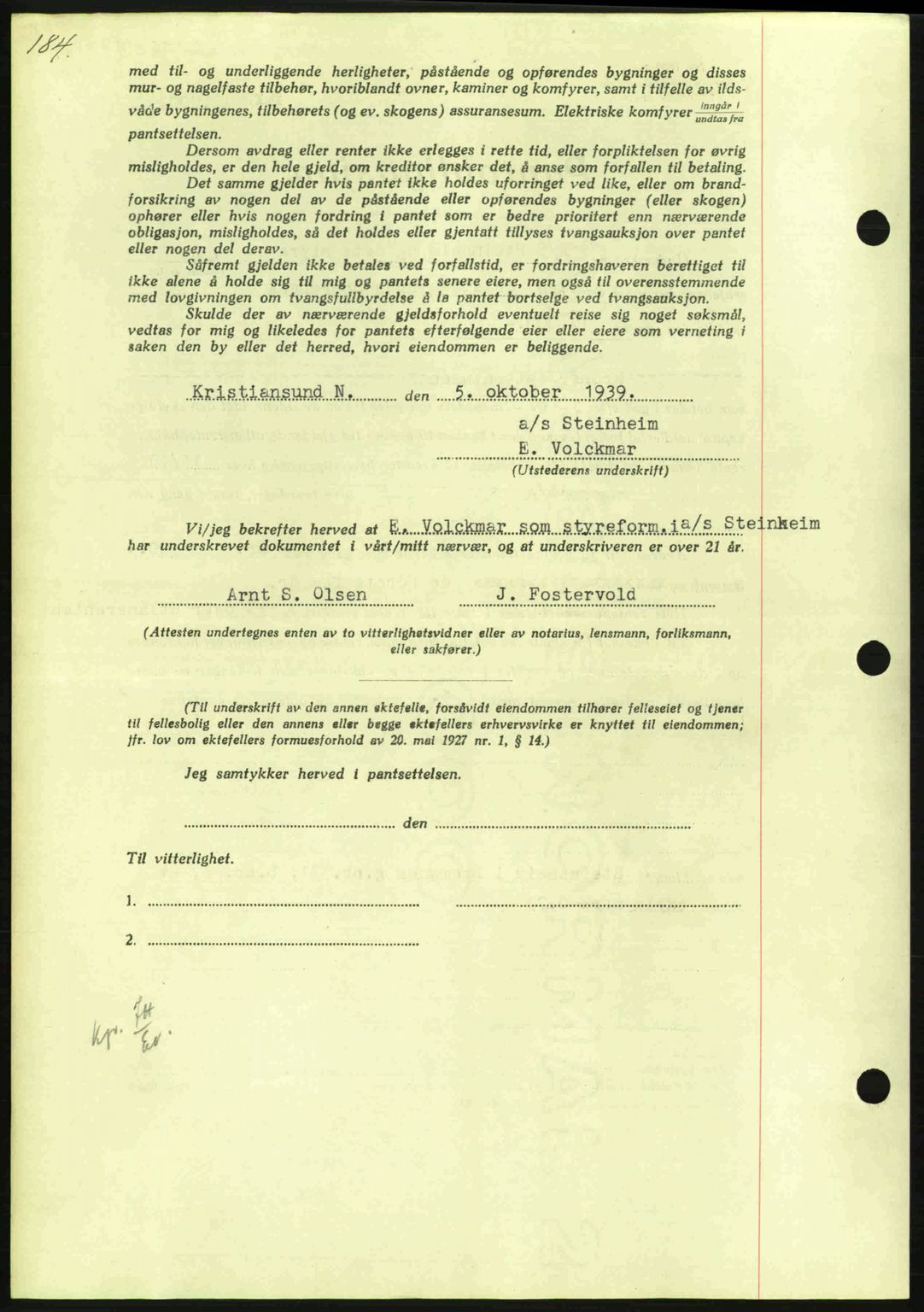 Nordmøre sorenskriveri, AV/SAT-A-4132/1/2/2Ca: Mortgage book no. B86, 1939-1940, Diary no: : 2975/1939