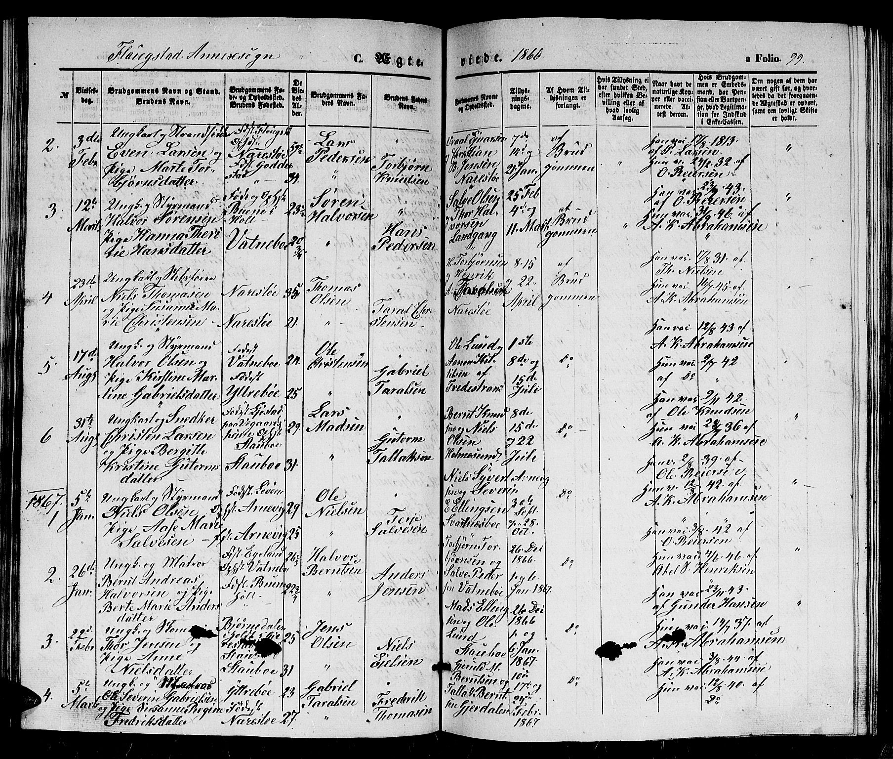 Dypvåg sokneprestkontor, SAK/1111-0007/F/Fb/Fbb/L0002: Parish register (copy) no. B 2, 1851-1871, p. 99