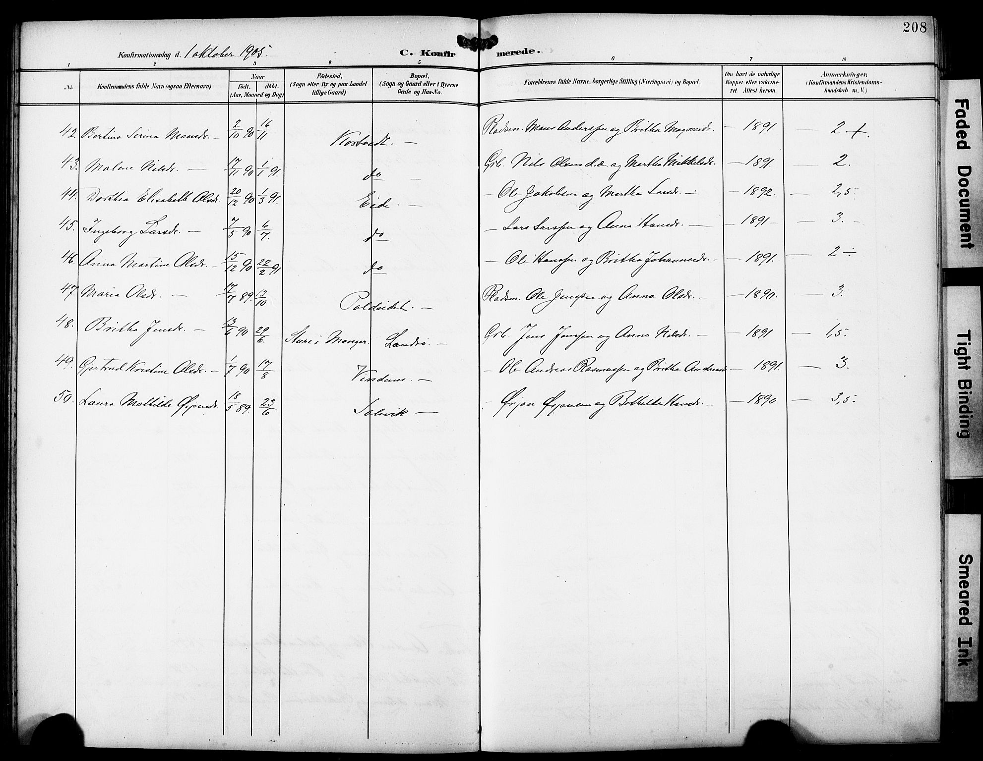 Fjell sokneprestembete, AV/SAB-A-75301/H/Hab: Parish register (copy) no. A 5, 1899-1918, p. 208