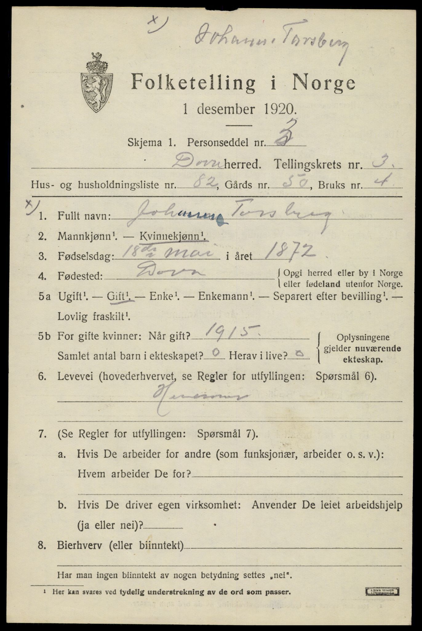 SAH, 1920 census for Dovre, 1920, p. 4540