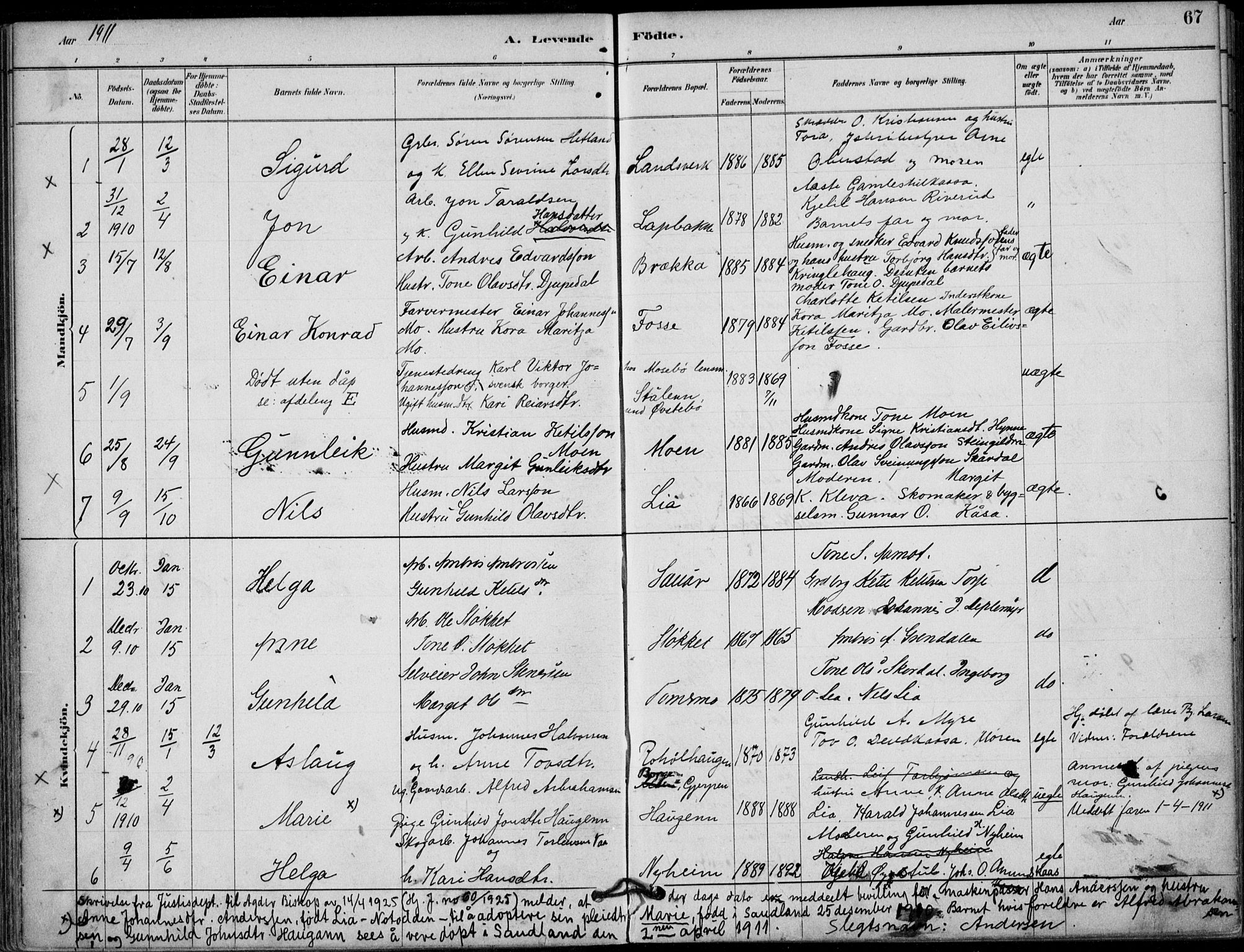 Hjartdal kirkebøker, AV/SAKO-A-270/F/Fb/L0002: Parish register (official) no. II 2, 1880-1932, p. 67