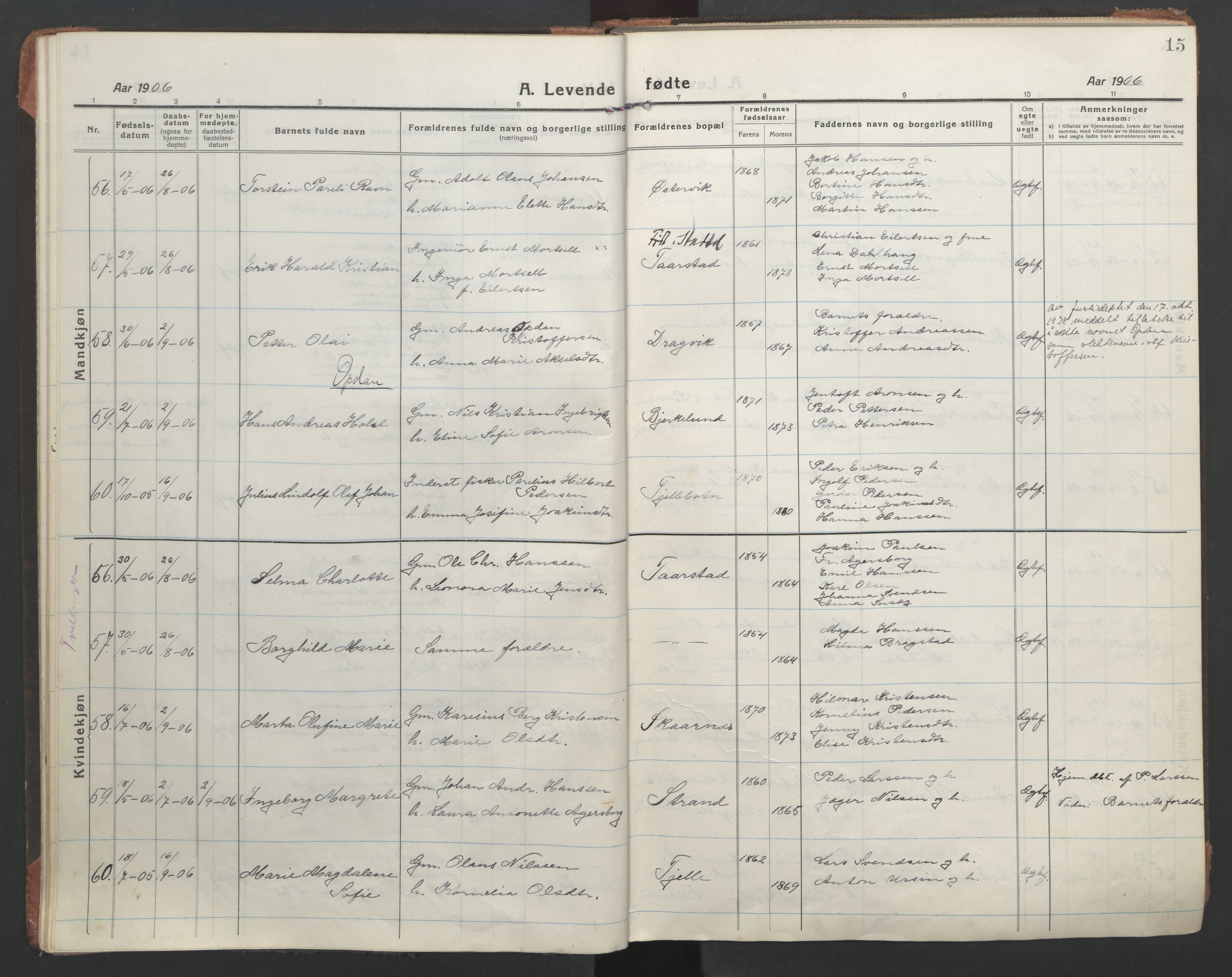 Ministerialprotokoller, klokkerbøker og fødselsregistre - Nordland, AV/SAT-A-1459/863/L0900: Parish register (official) no. 863A12, 1906-1915, p. 15