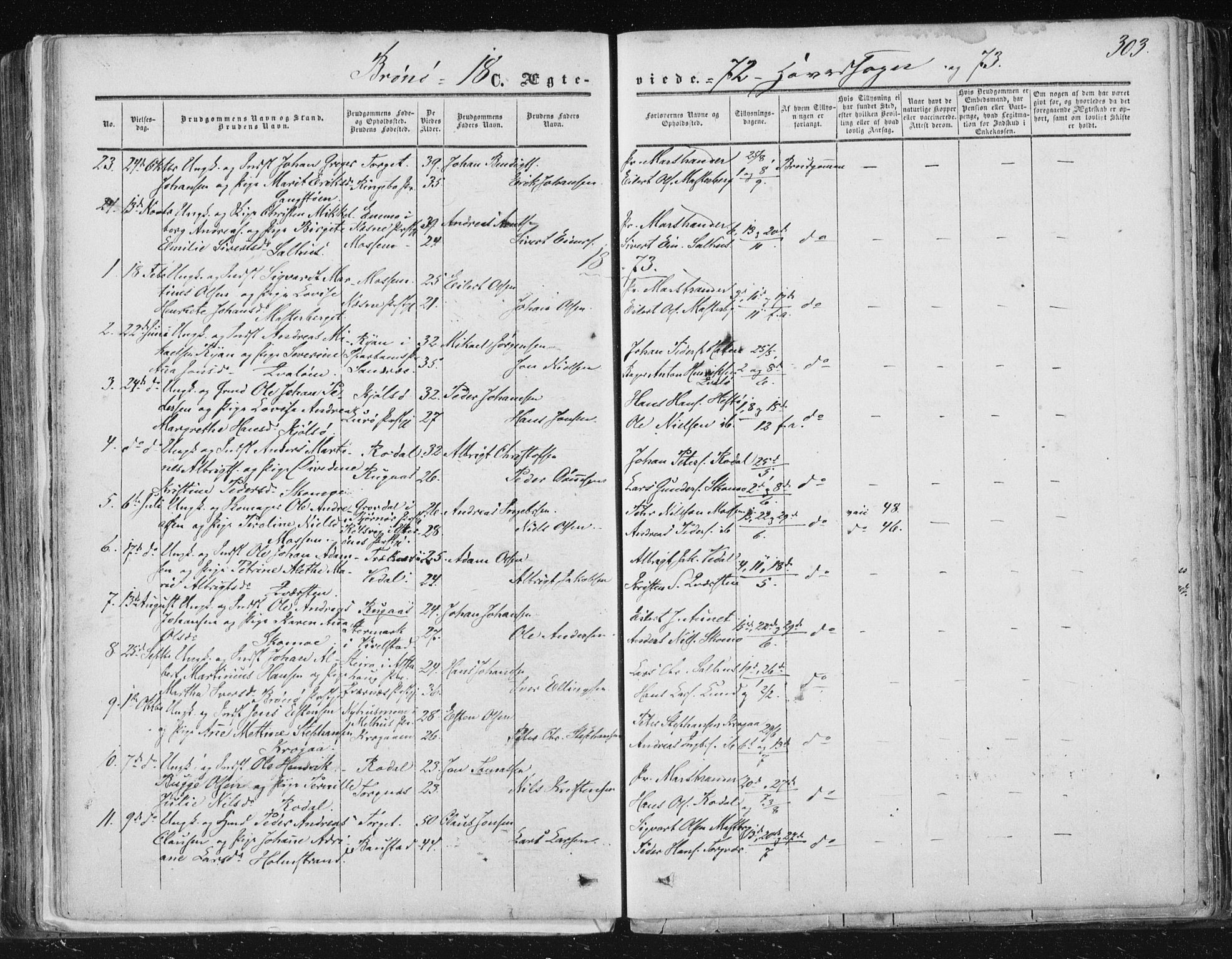 Ministerialprotokoller, klokkerbøker og fødselsregistre - Nordland, SAT/A-1459/813/L0198: Parish register (official) no. 813A08, 1834-1874, p. 303