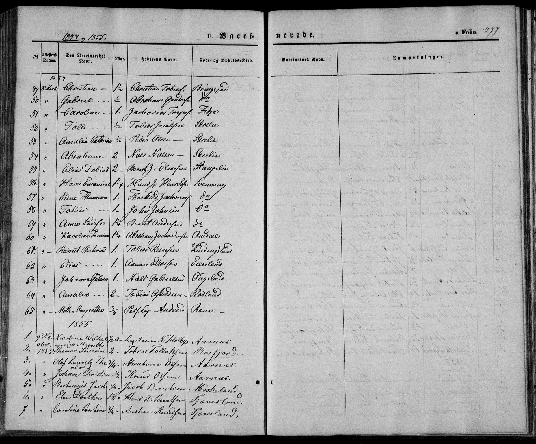 Lyngdal sokneprestkontor, SAK/1111-0029/F/Fa/Fac/L0009: Parish register (official) no. A 9, 1852-1864, p. 277
