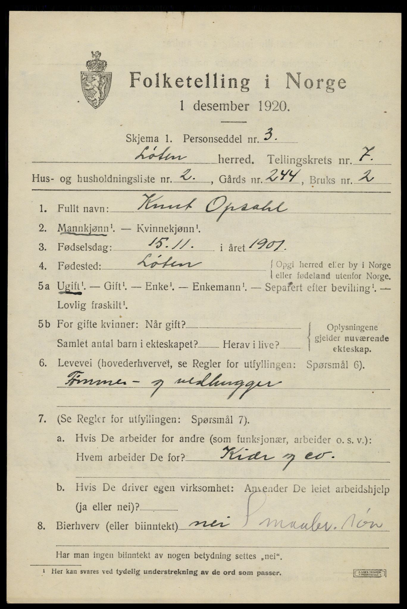 SAH, 1920 census for Løten, 1920, p. 13791