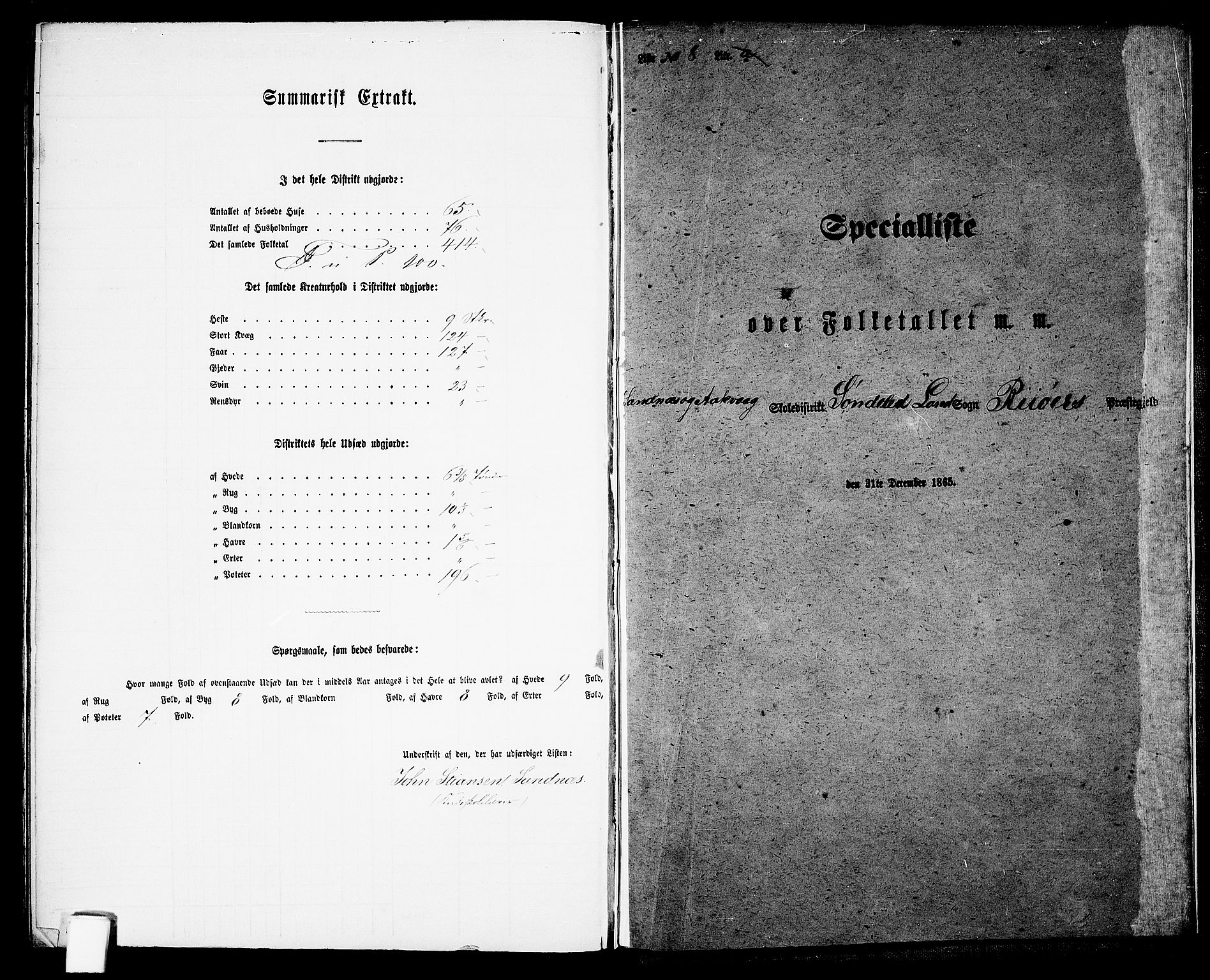 RA, 1865 census for Risør/Søndeled, 1865, p. 144