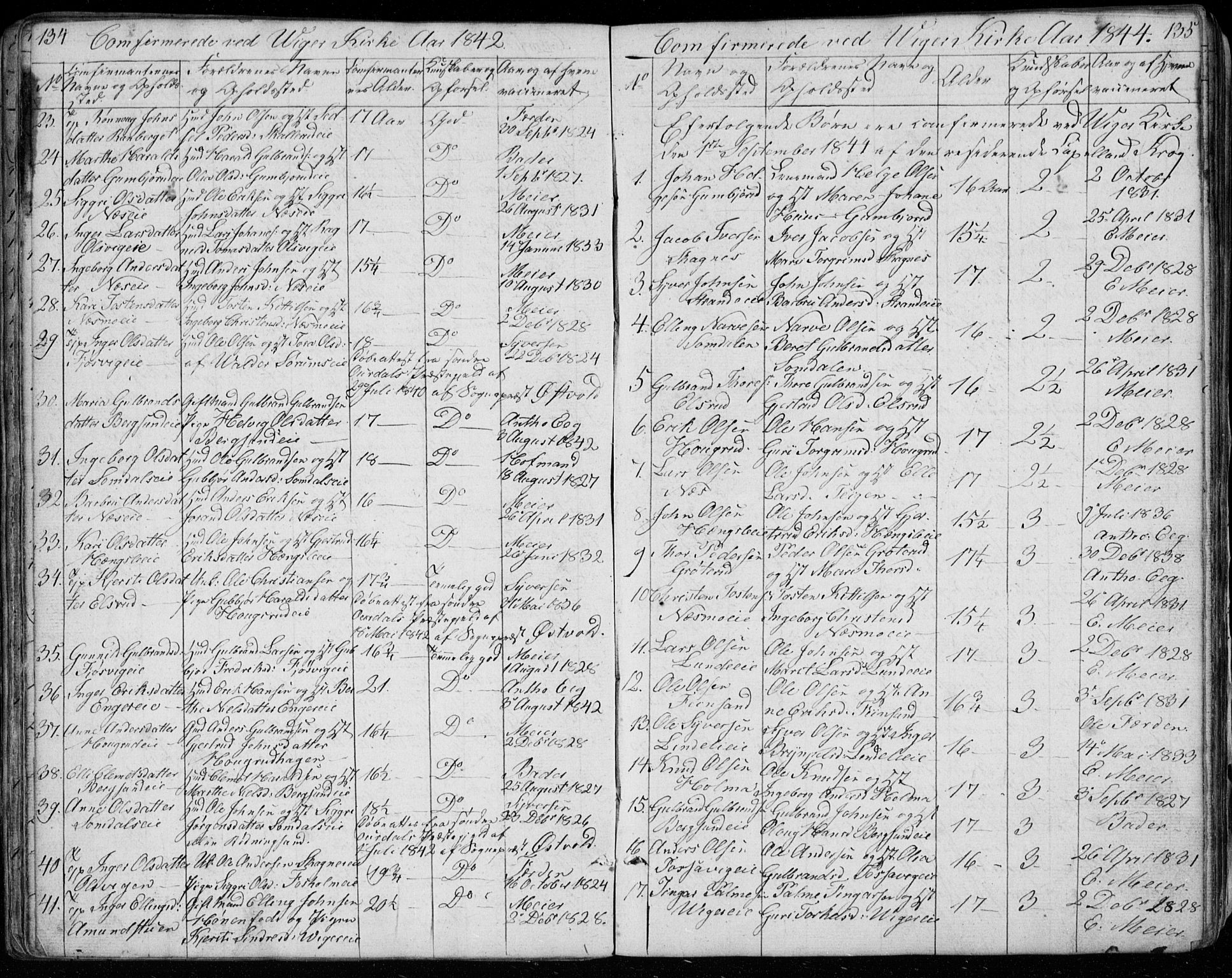 Ådal kirkebøker, SAKO/A-248/G/Ga/L0002: Parish register (copy) no. I 2, 1840-1861, p. 134-135