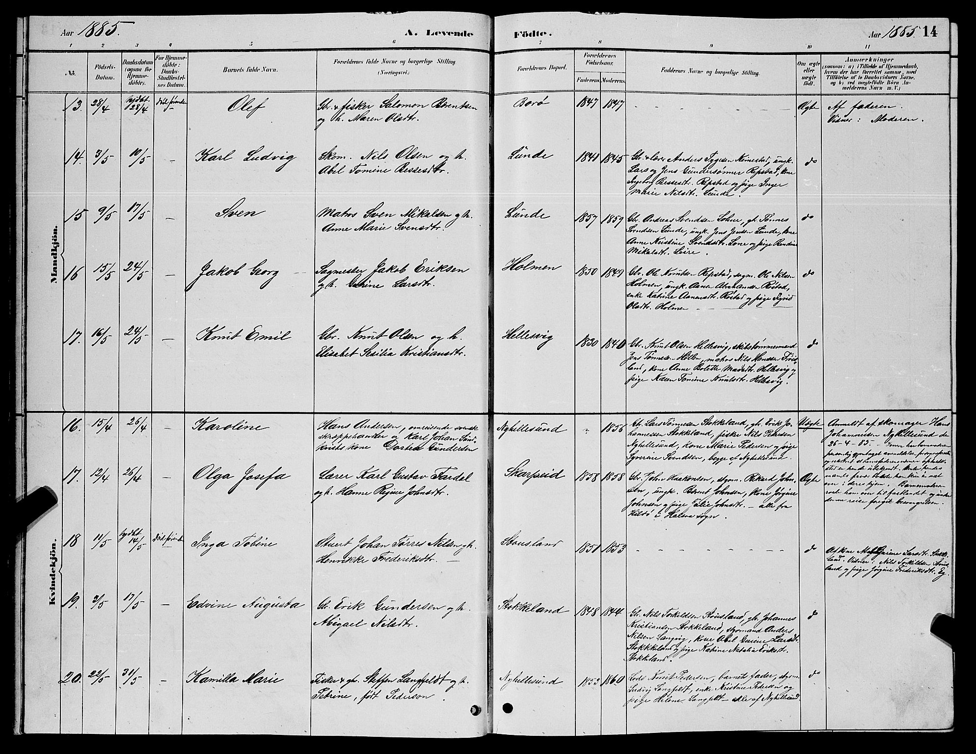 Søgne sokneprestkontor, AV/SAK-1111-0037/F/Fb/Fbb/L0005: Parish register (copy) no. B 5, 1884-1891, p. 14