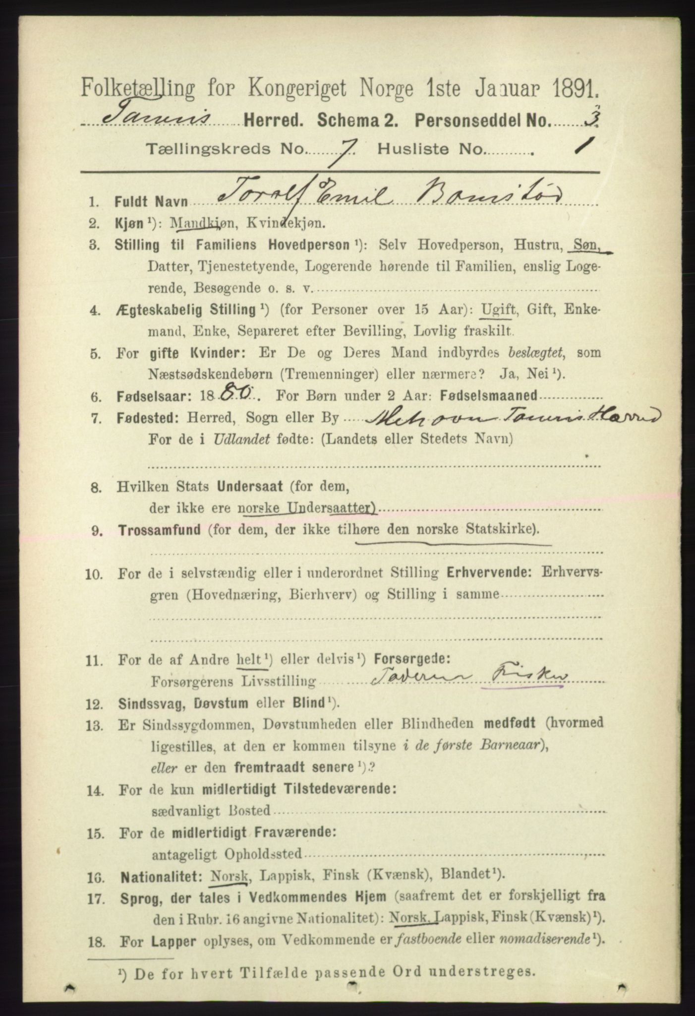 RA, 1891 census for 2025 Tana, 1891, p. 3089