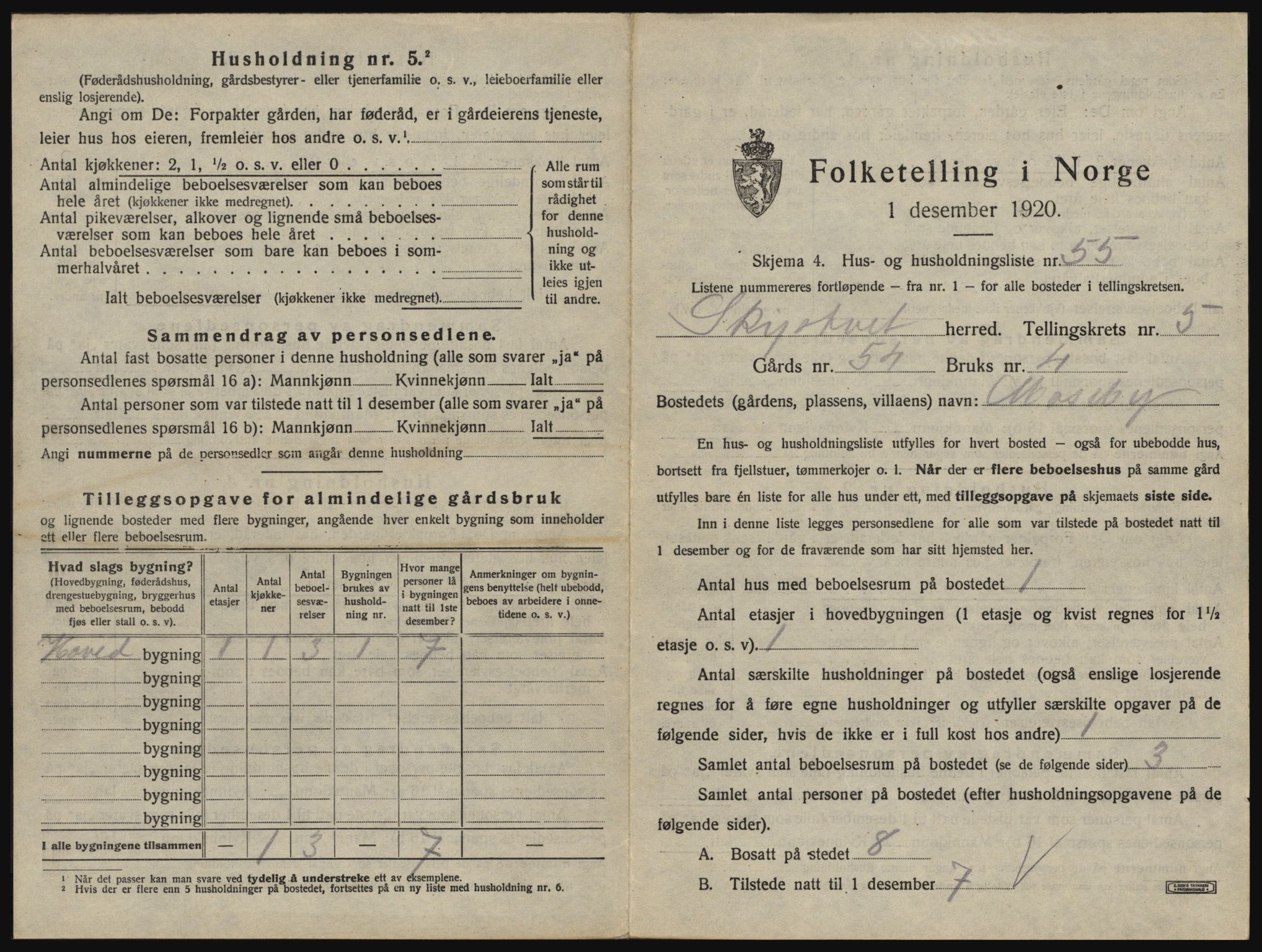 SAO, 1920 census for Skiptvet, 1920, p. 919