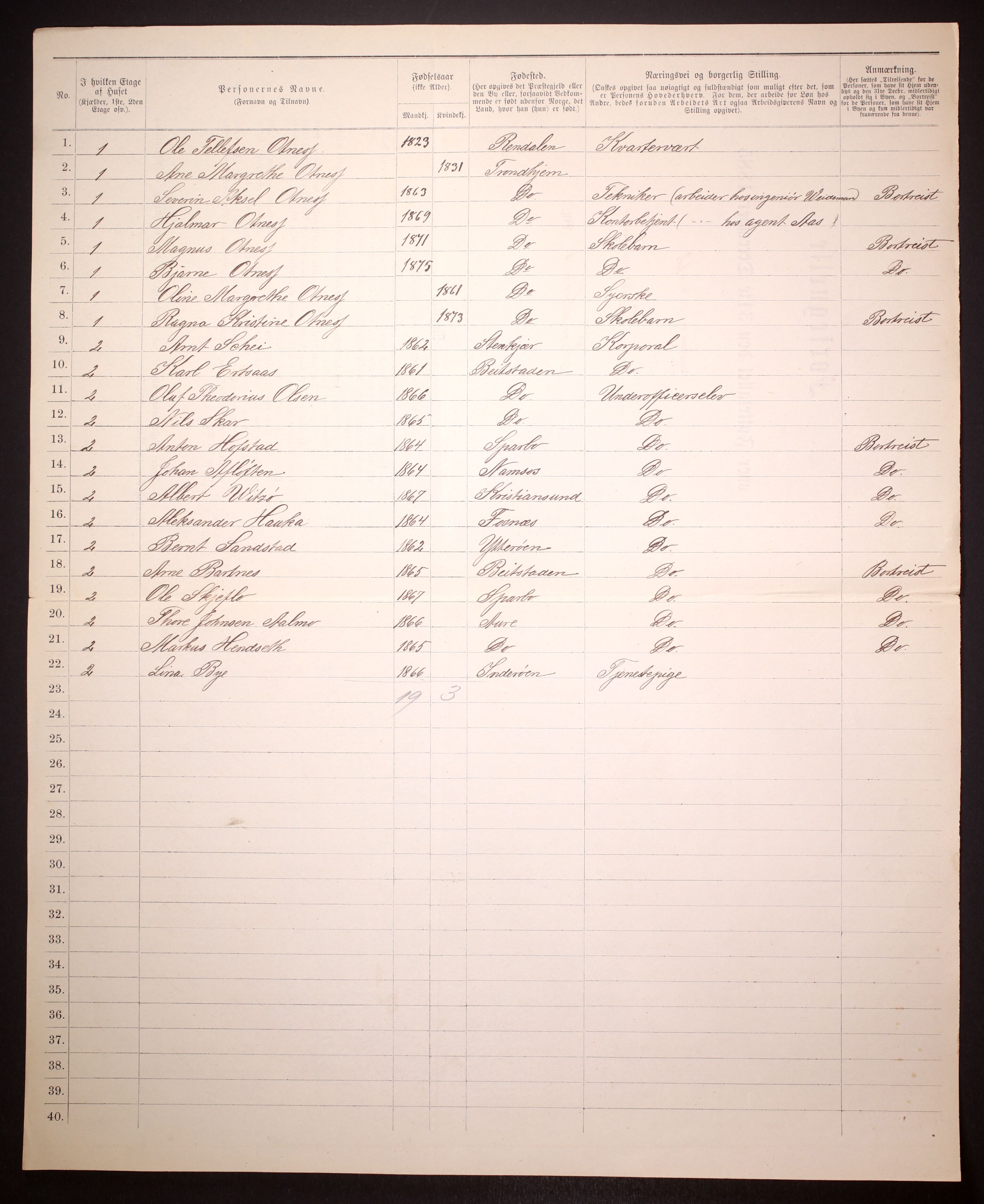 SAT, 1885 census for 1601 Trondheim, 1885, p. 135