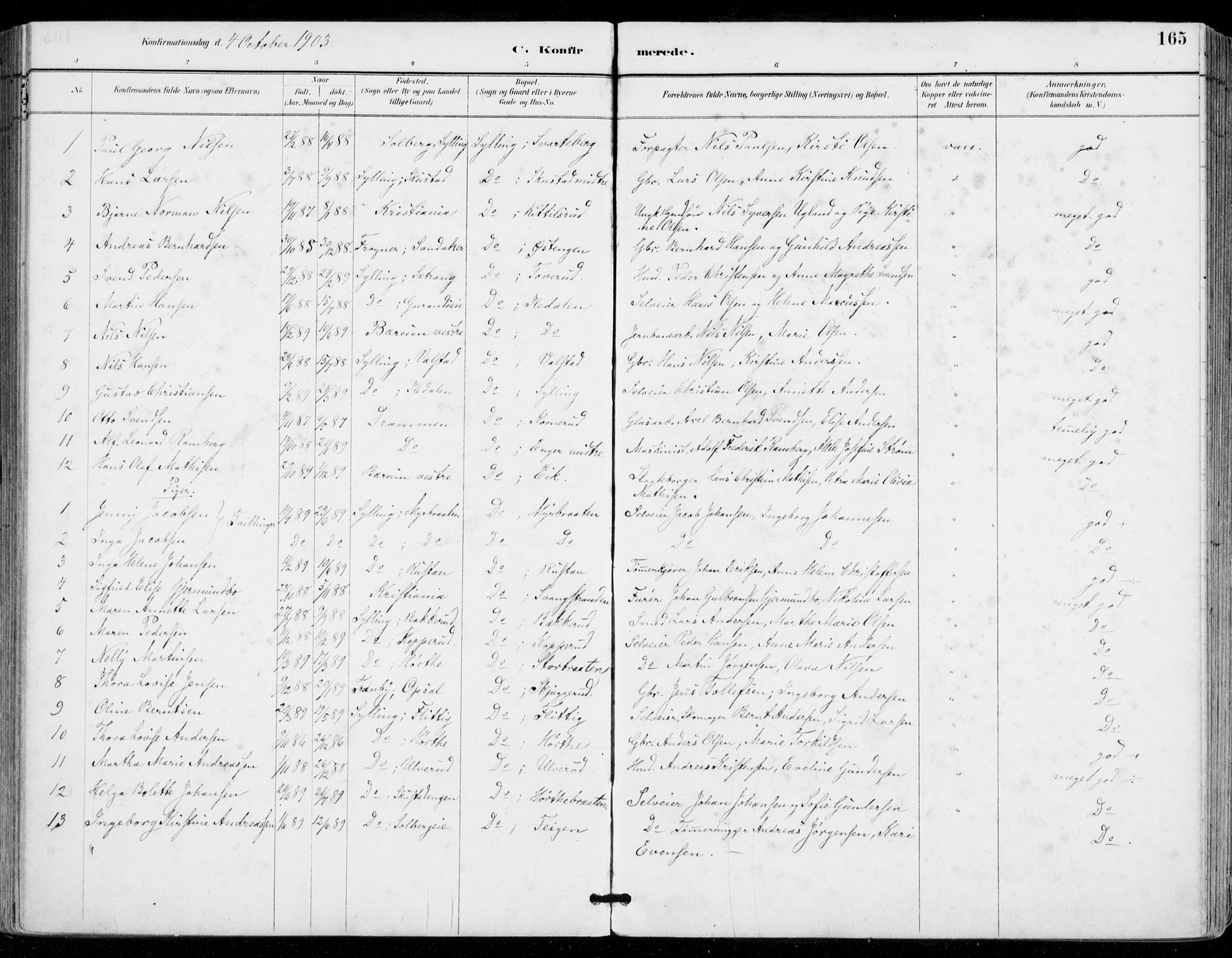 Sylling kirkebøker, SAKO/A-247/F/Fa/L0001: Parish register (official) no. 1, 1883-1910, p. 165