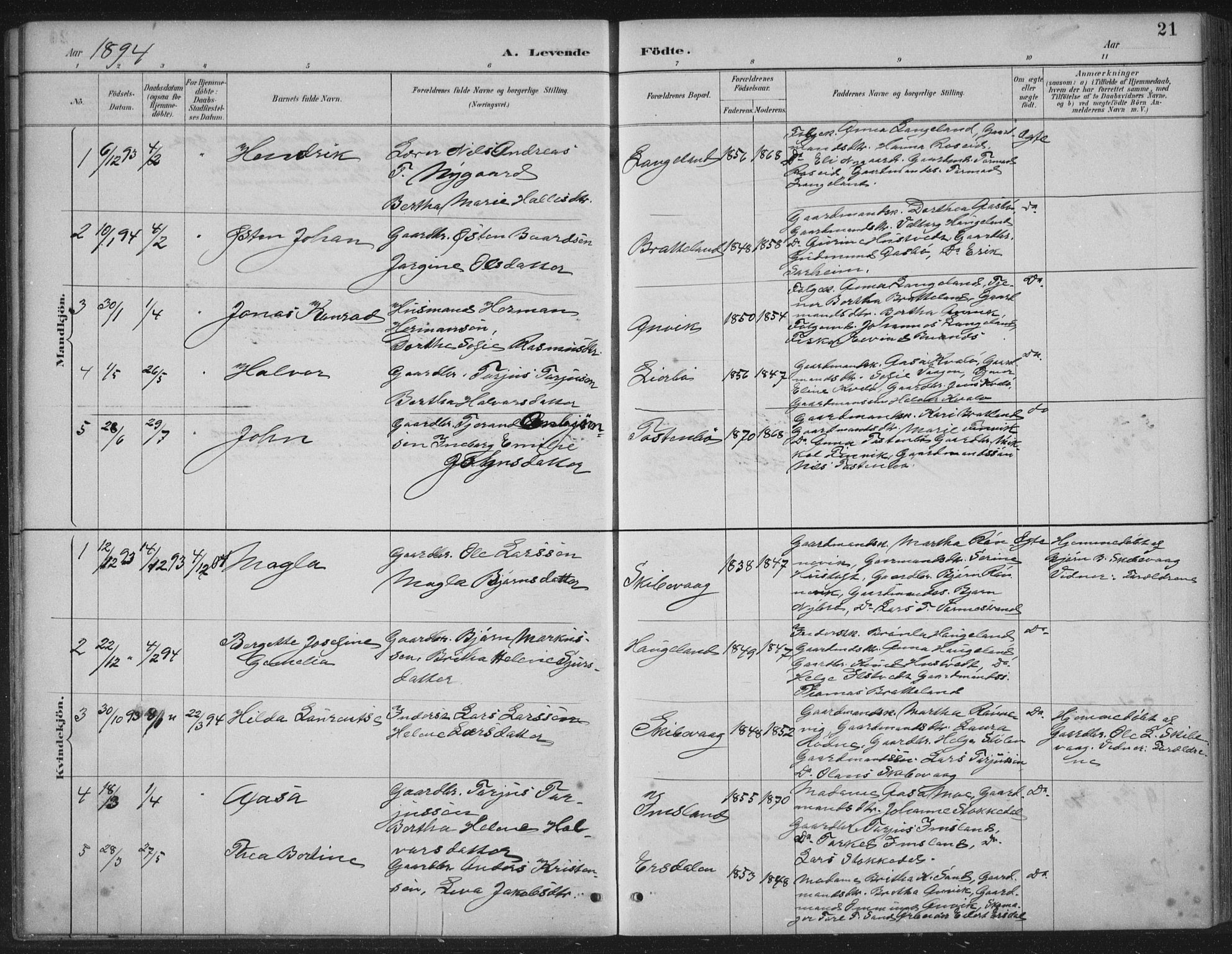 Vikedal sokneprestkontor, AV/SAST-A-101840/01/IV: Parish register (official) no. A 12, 1886-1929, p. 21