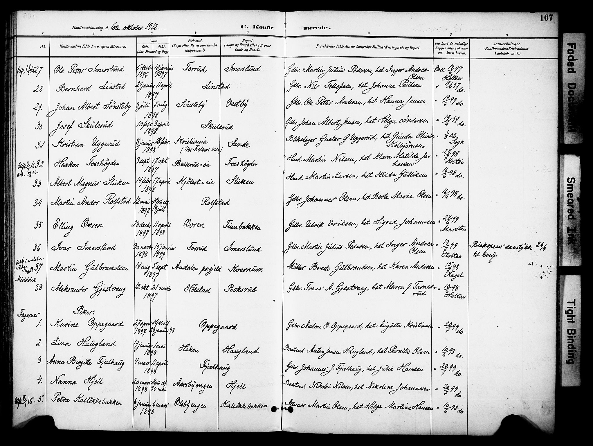 Østre Toten prestekontor, AV/SAH-PREST-104/H/Ha/Haa/L0009: Parish register (official) no. 9, 1897-1913, p. 167