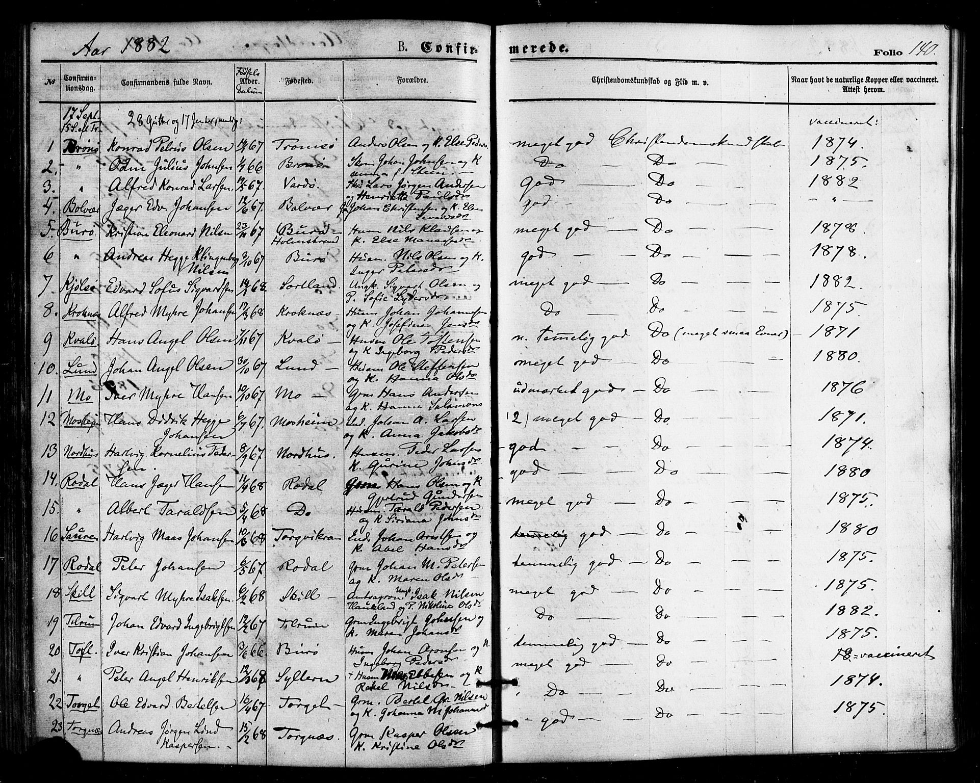 Ministerialprotokoller, klokkerbøker og fødselsregistre - Nordland, SAT/A-1459/813/L0199: Parish register (official) no. 813A09, 1875-1885, p. 140