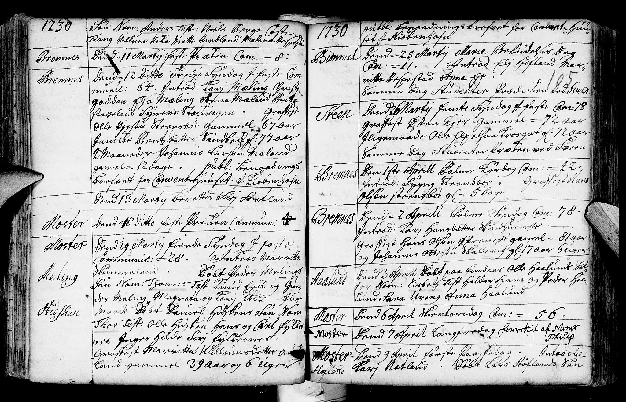 Finnås sokneprestembete, AV/SAB-A-99925/H/Ha/Haa/Haaa/L0001: Parish register (official) no. A 1, 1718-1744, p. 105