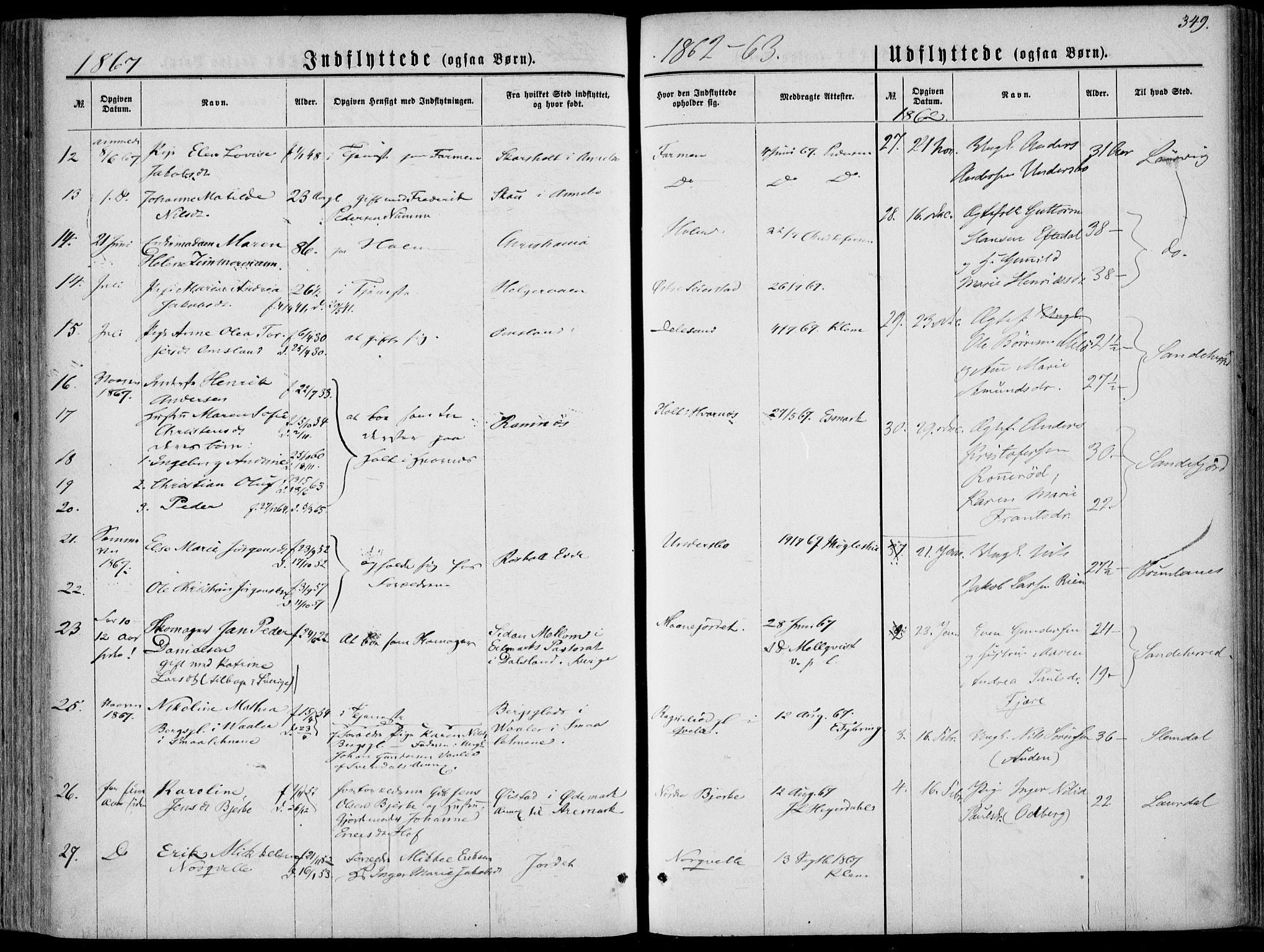 Hedrum kirkebøker, AV/SAKO-A-344/F/Fa/L0007: Parish register (official) no. I 7, 1857-1868, p. 349