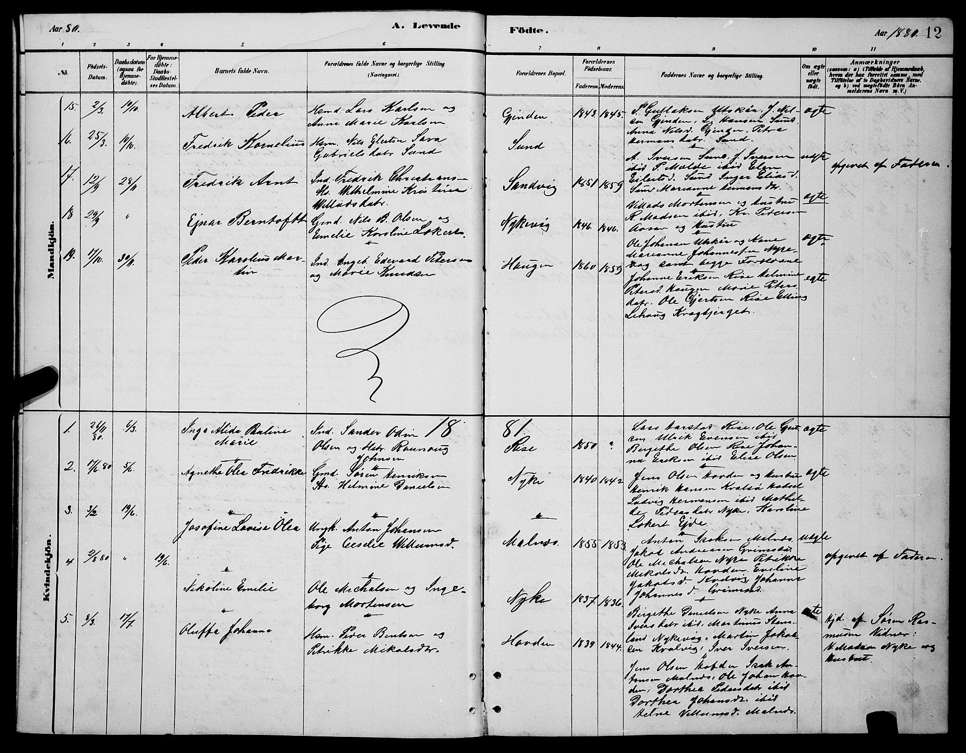 Ministerialprotokoller, klokkerbøker og fødselsregistre - Nordland, AV/SAT-A-1459/892/L1325: Parish register (copy) no. 892C02, 1878-1896, p. 12