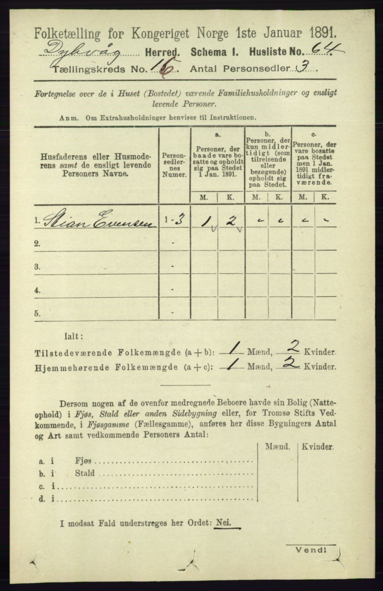 RA, 1891 census for 0915 Dypvåg, 1891, p. 6388