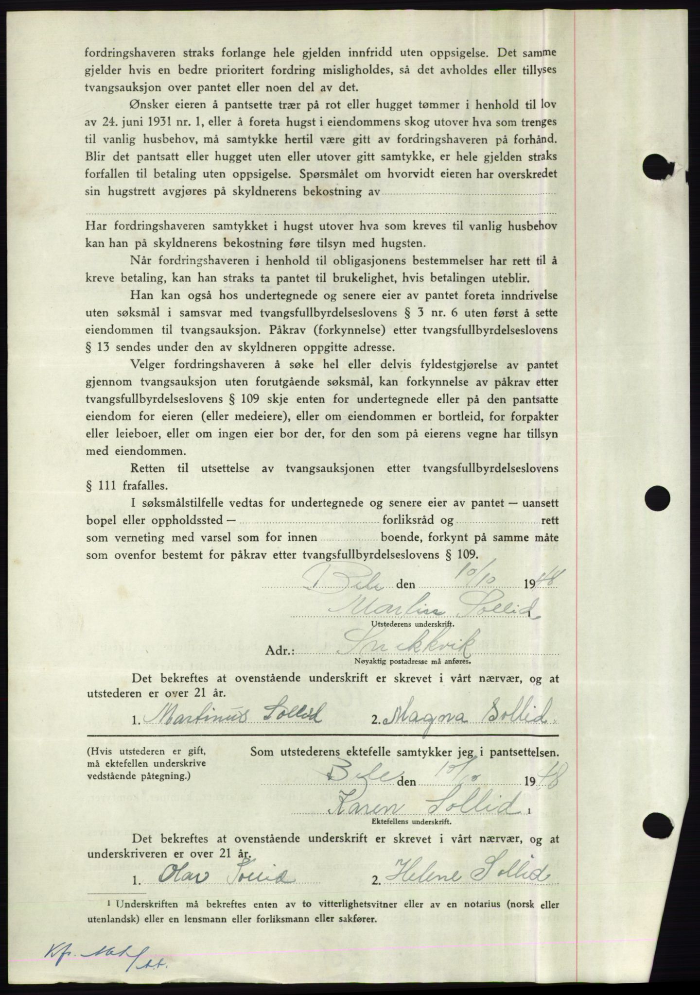 Nordmøre sorenskriveri, AV/SAT-A-4132/1/2/2Ca: Mortgage book no. B100, 1948-1949, Diary no: : 3179/1948