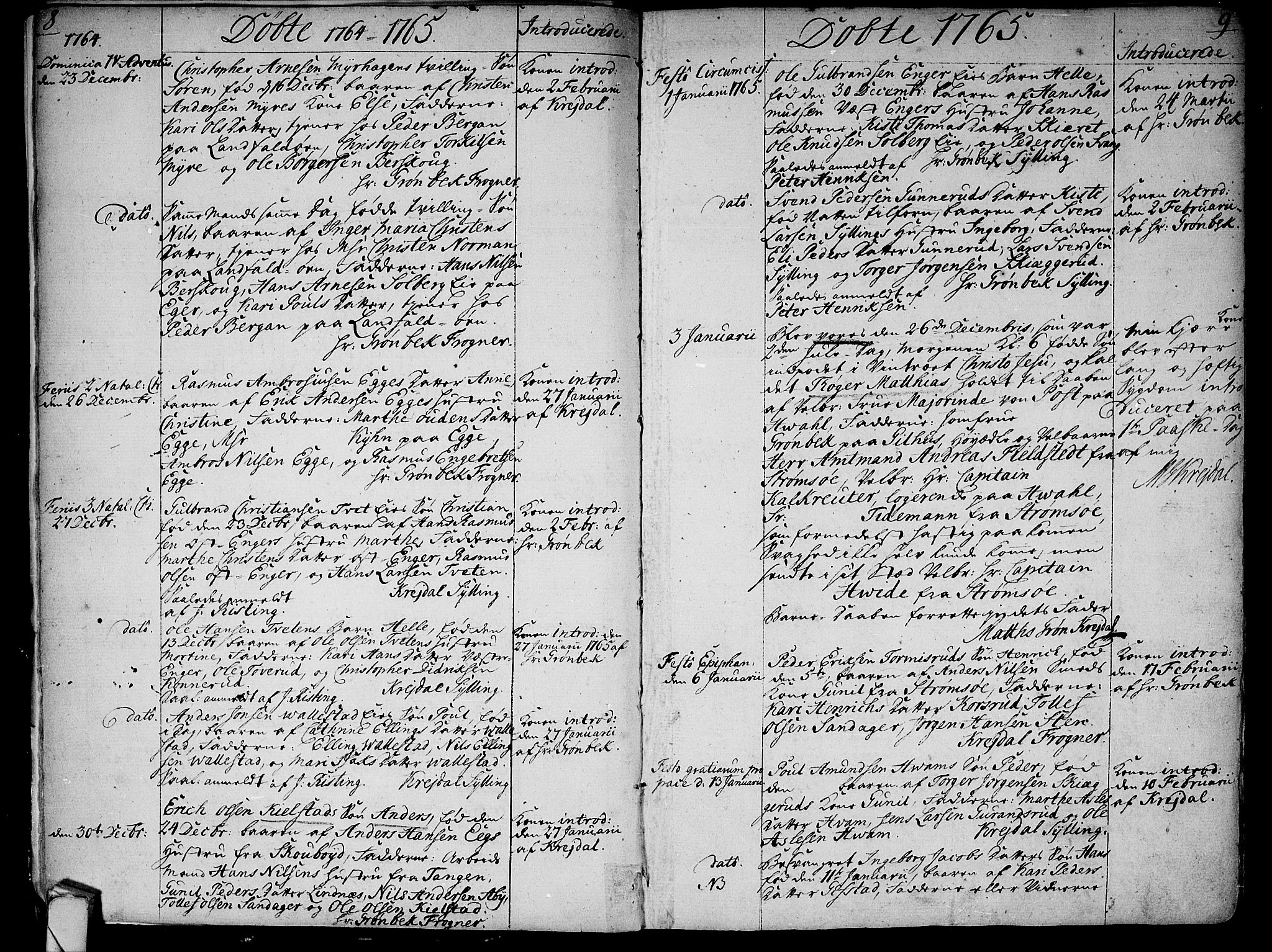 Lier kirkebøker, SAKO/A-230/F/Fa/L0005: Parish register (official) no. I 5, 1764-1777, p. 8-9