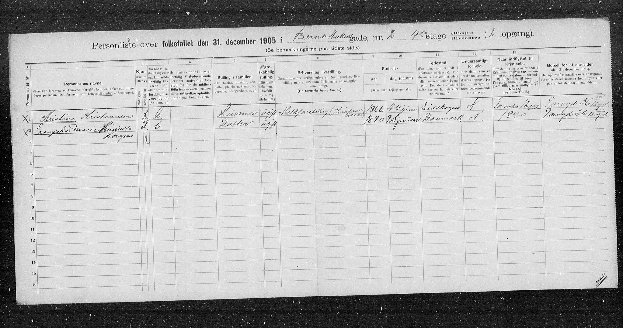 OBA, Municipal Census 1905 for Kristiania, 1905, p. 2218