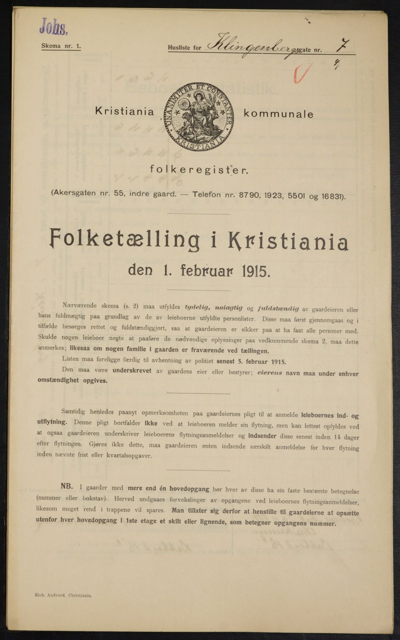 OBA, Municipal Census 1915 for Kristiania, 1915, p. 51386