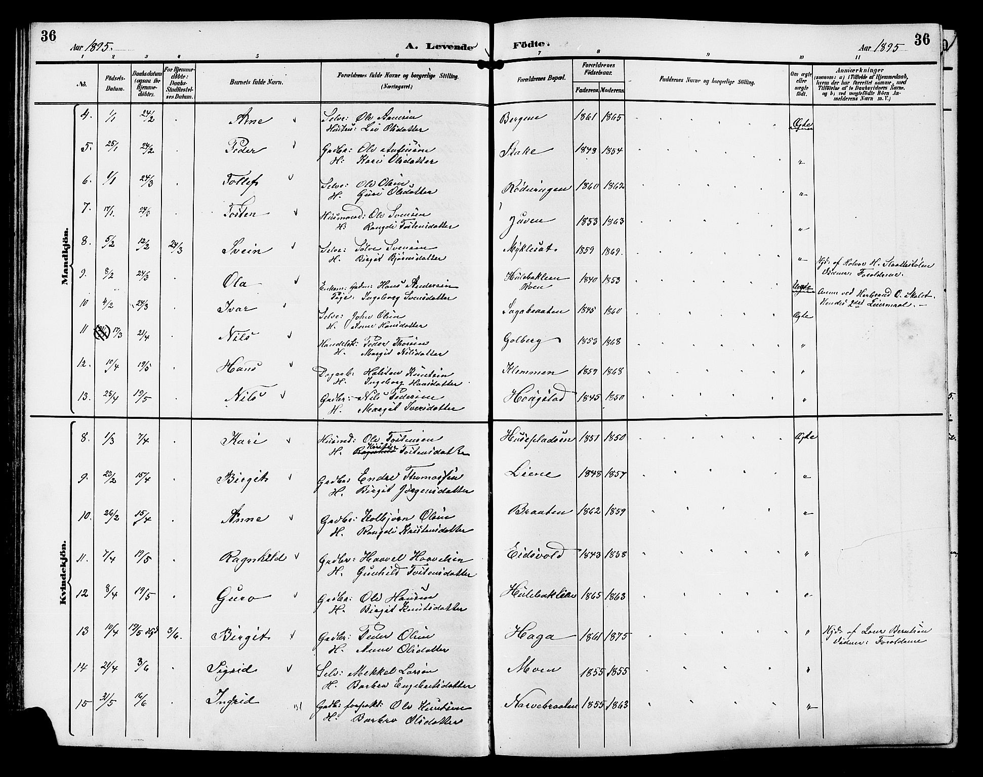 Gol kirkebøker, AV/SAKO-A-226/G/Ga/L0003: Parish register (copy) no. I 3, 1887-1914, p. 36
