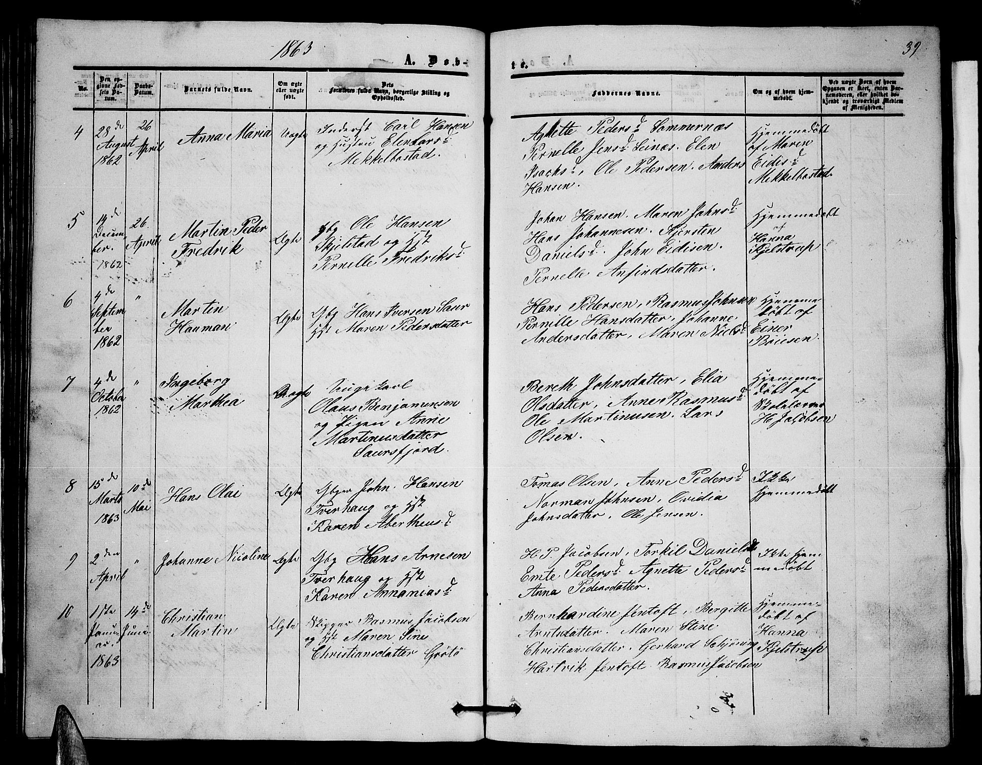 Ministerialprotokoller, klokkerbøker og fødselsregistre - Nordland, SAT/A-1459/857/L0827: Parish register (copy) no. 857C02, 1852-1879, p. 39
