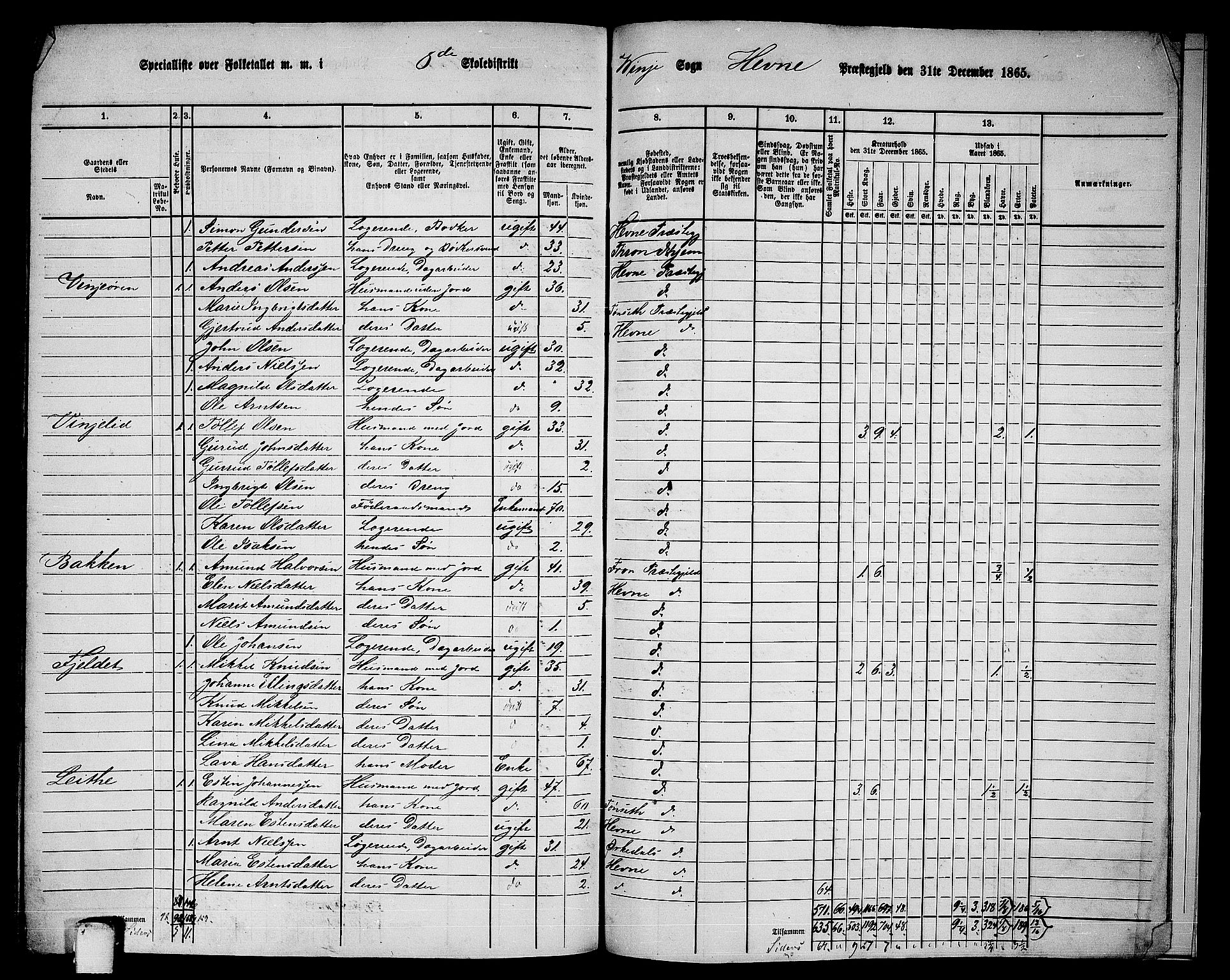 RA, 1865 census for Hemne, 1865, p. 188