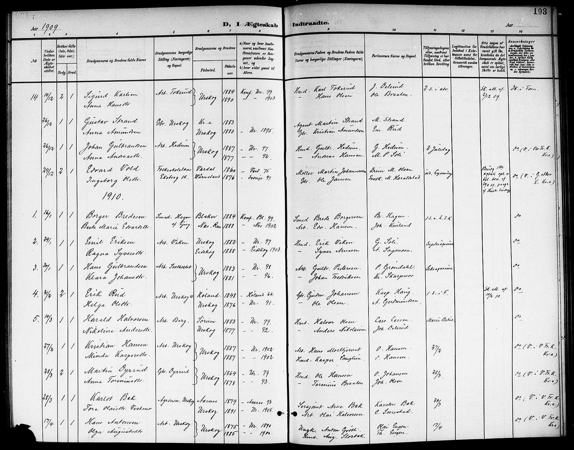 Aurskog prestekontor Kirkebøker, SAO/A-10304a/G/Ga/L0004: Parish register (copy) no. I 4, 1901-1921, p. 193