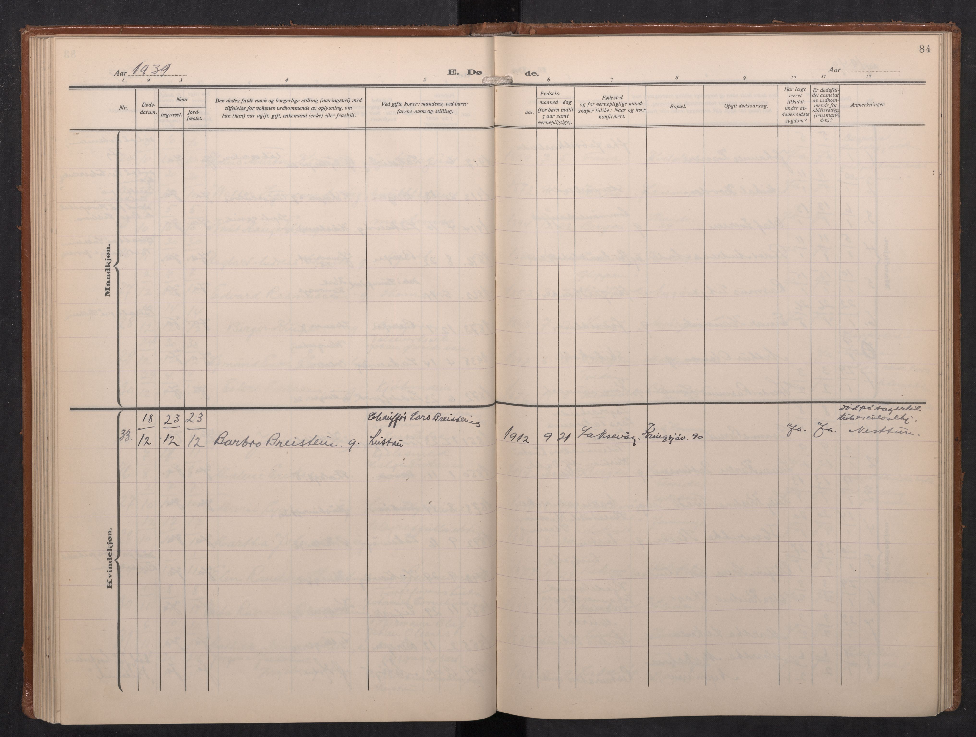 Laksevåg Sokneprestembete, SAB/A-76501/H/Ha/Haa/Haae/L0001: Parish register (official) no. E 1, 1924-1950, p. 84