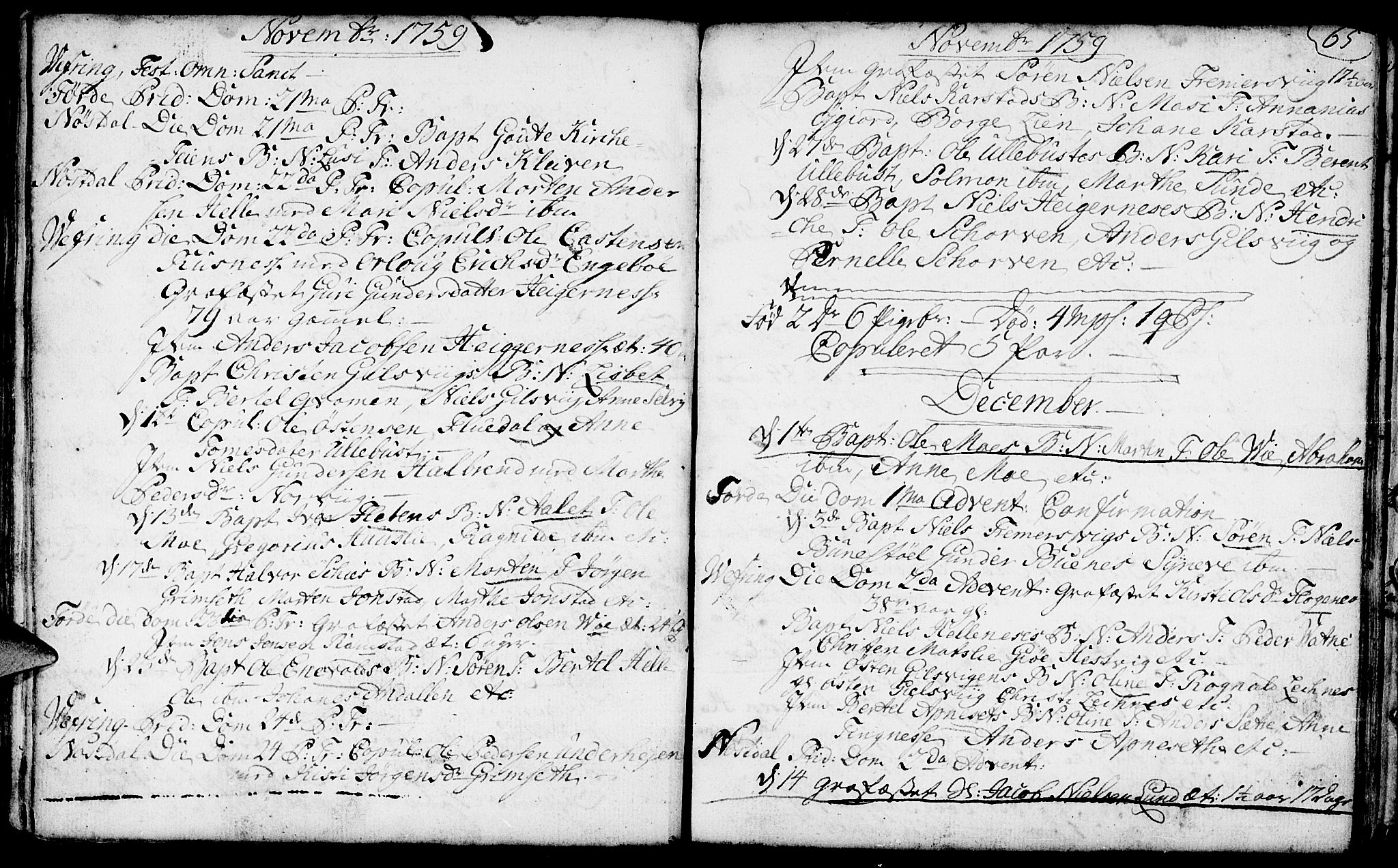 Førde sokneprestembete, AV/SAB-A-79901/H/Haa/Haaa/L0003: Parish register (official) no. A 3, 1749-1764, p. 65