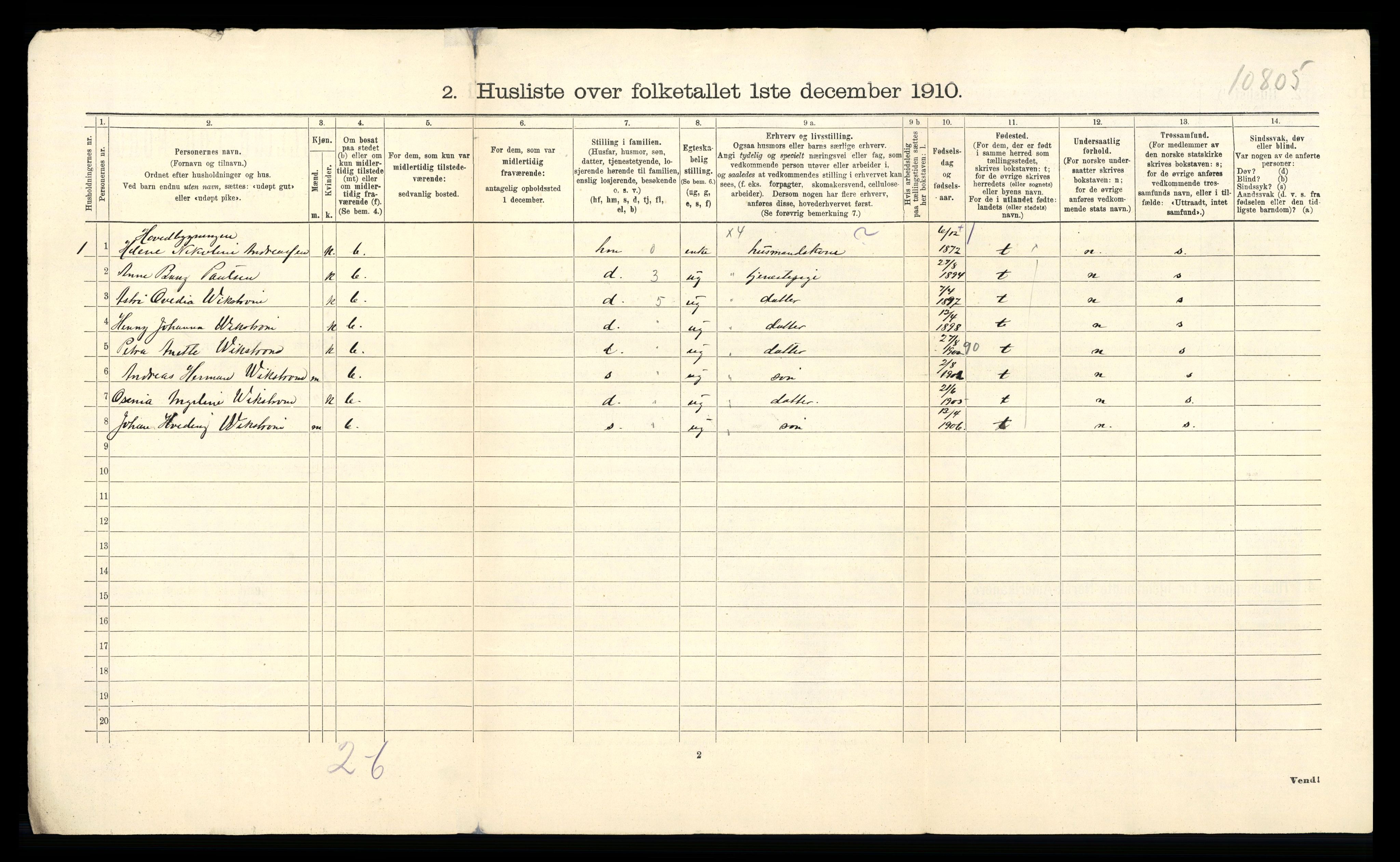 RA, 1910 census for Dønnes, 1910, p. 29