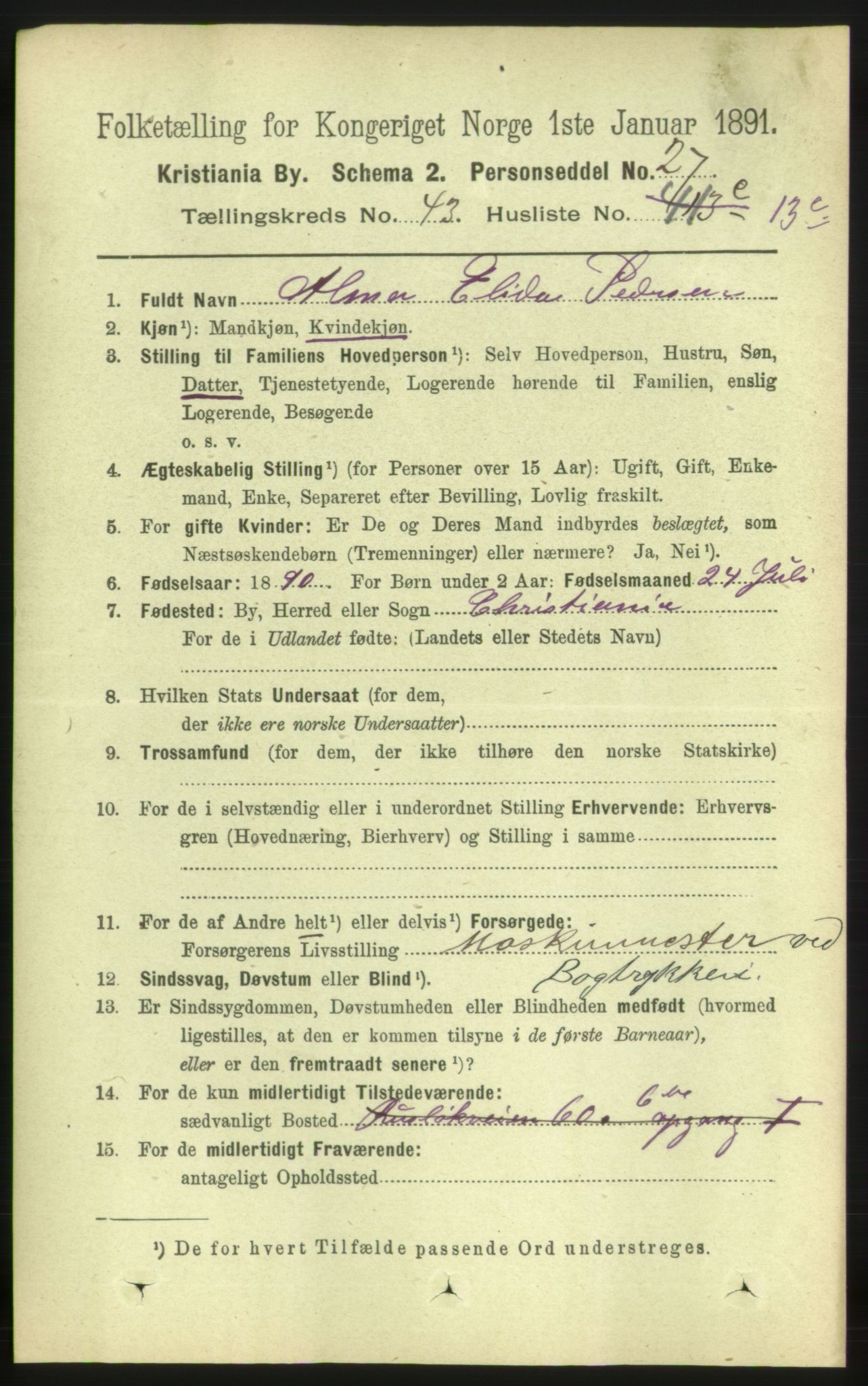 RA, 1891 census for 0301 Kristiania, 1891, p. 26187