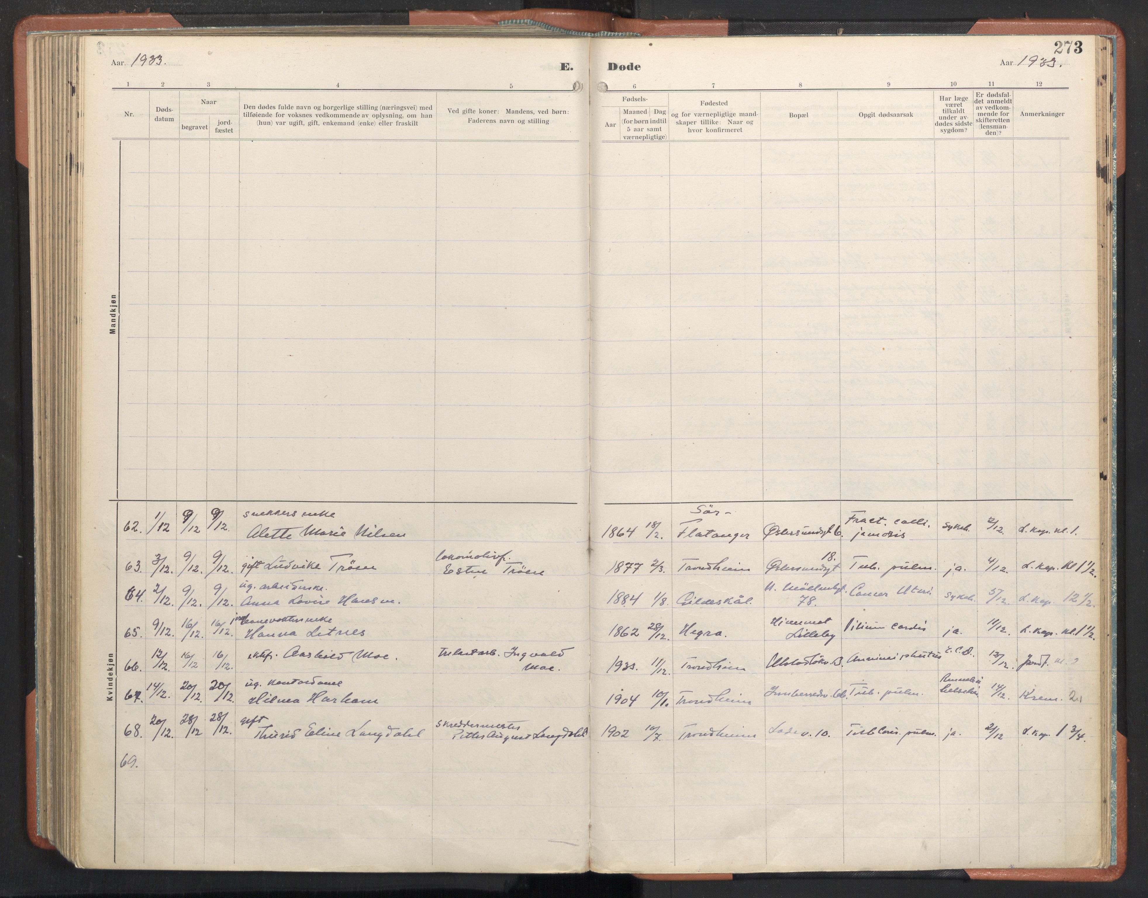 Ministerialprotokoller, klokkerbøker og fødselsregistre - Sør-Trøndelag, SAT/A-1456/605/L0245: Parish register (official) no. 605A07, 1916-1938, p. 273
